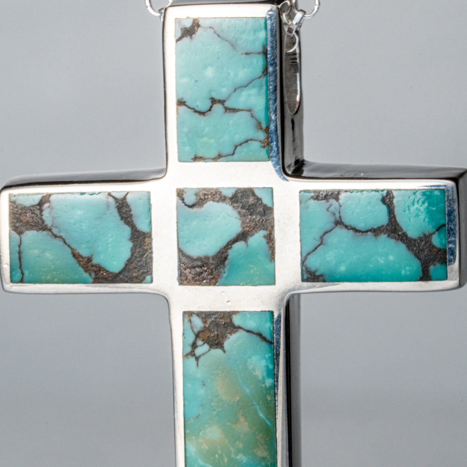 Genuine Turquoise Sterling Silver Cross Pendant with 18" Sterling Silver Necklace