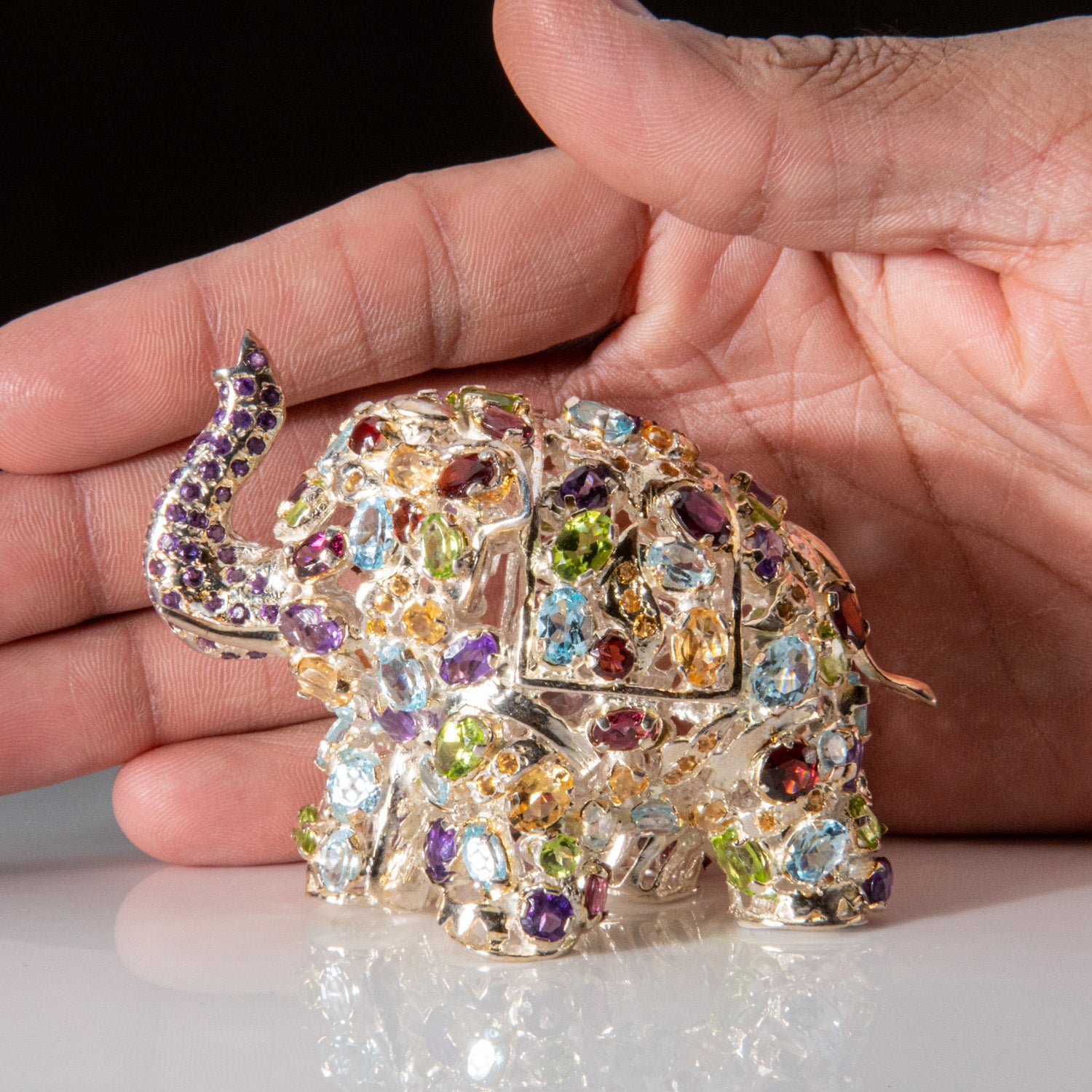 Genuine Sterling Silver Elephant with gemstones (107.2 grams)