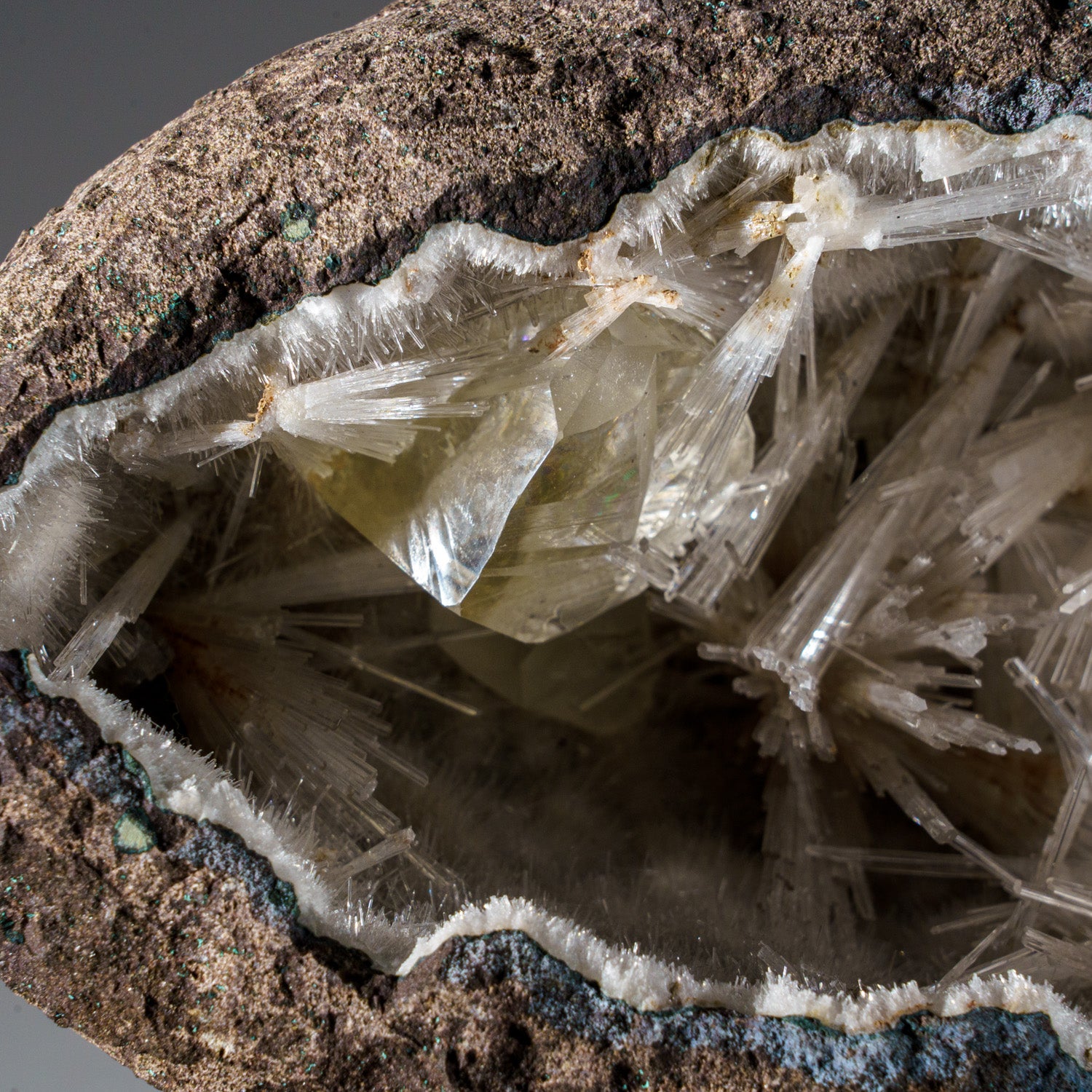 Mesolite with Calcite Geode from Pune District, Maharashtra, India