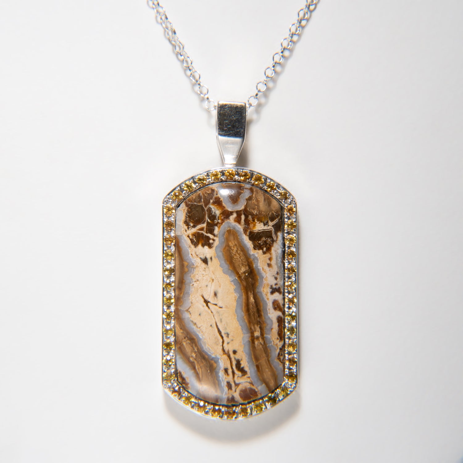 Genuine Mammoth Tooth with Yellow Saphire Pendant with Sterling Silver Chain Necklace
