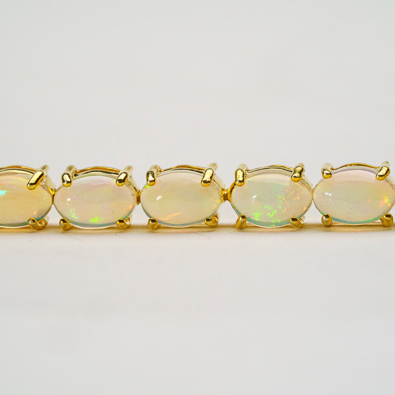 Gold Wash Sterling Silver Cabochon Cut Genuine Opal 13kt Tennis Bracelet