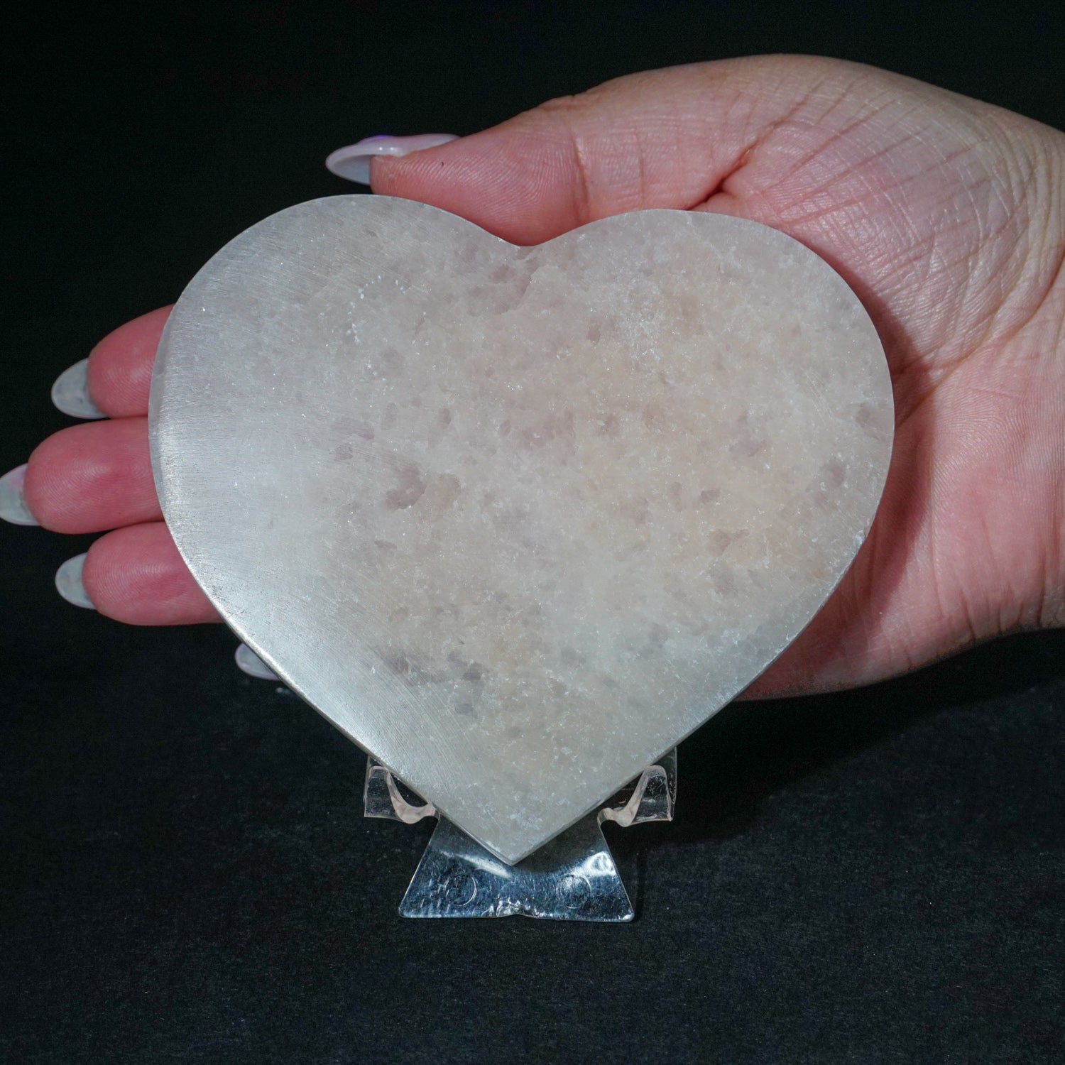 Genuine Polished Selenite Crystal Heart from Morocco (107.9 grams)