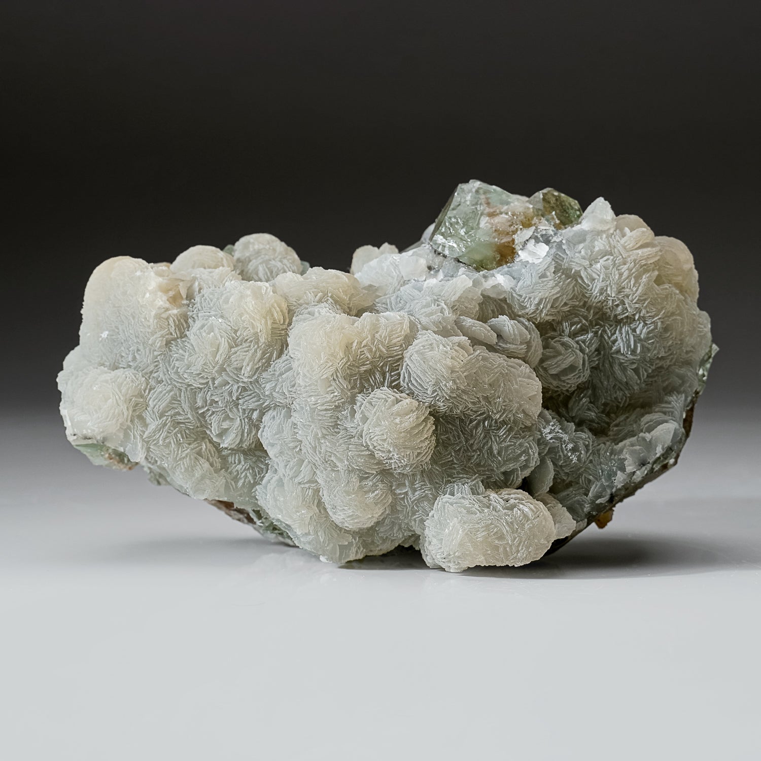 Calcite on Green Fluorite from Xianghualing-Xianghuapu Mines, Hunan, China