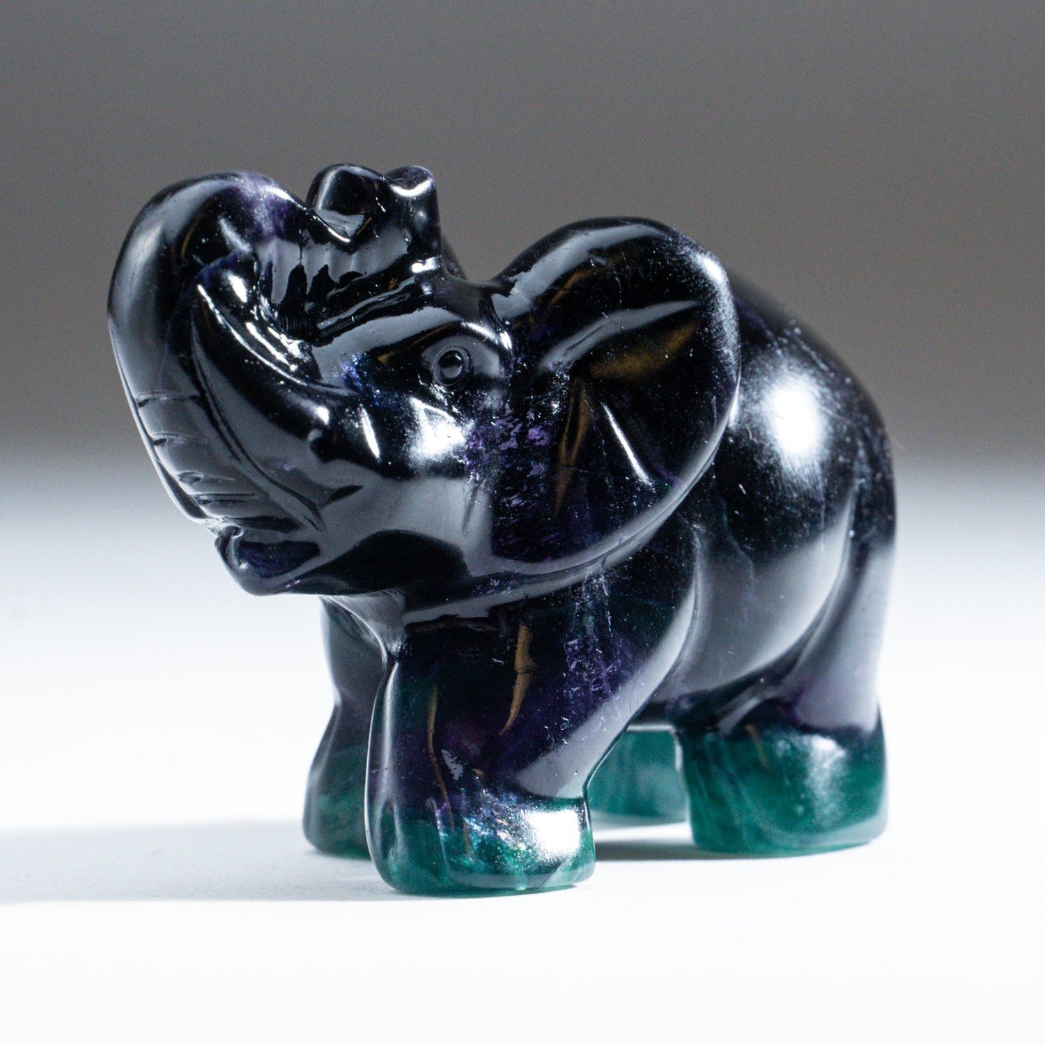 Genuine Purple Rainbow Fluorite Elephant Carving (206.7 grams)