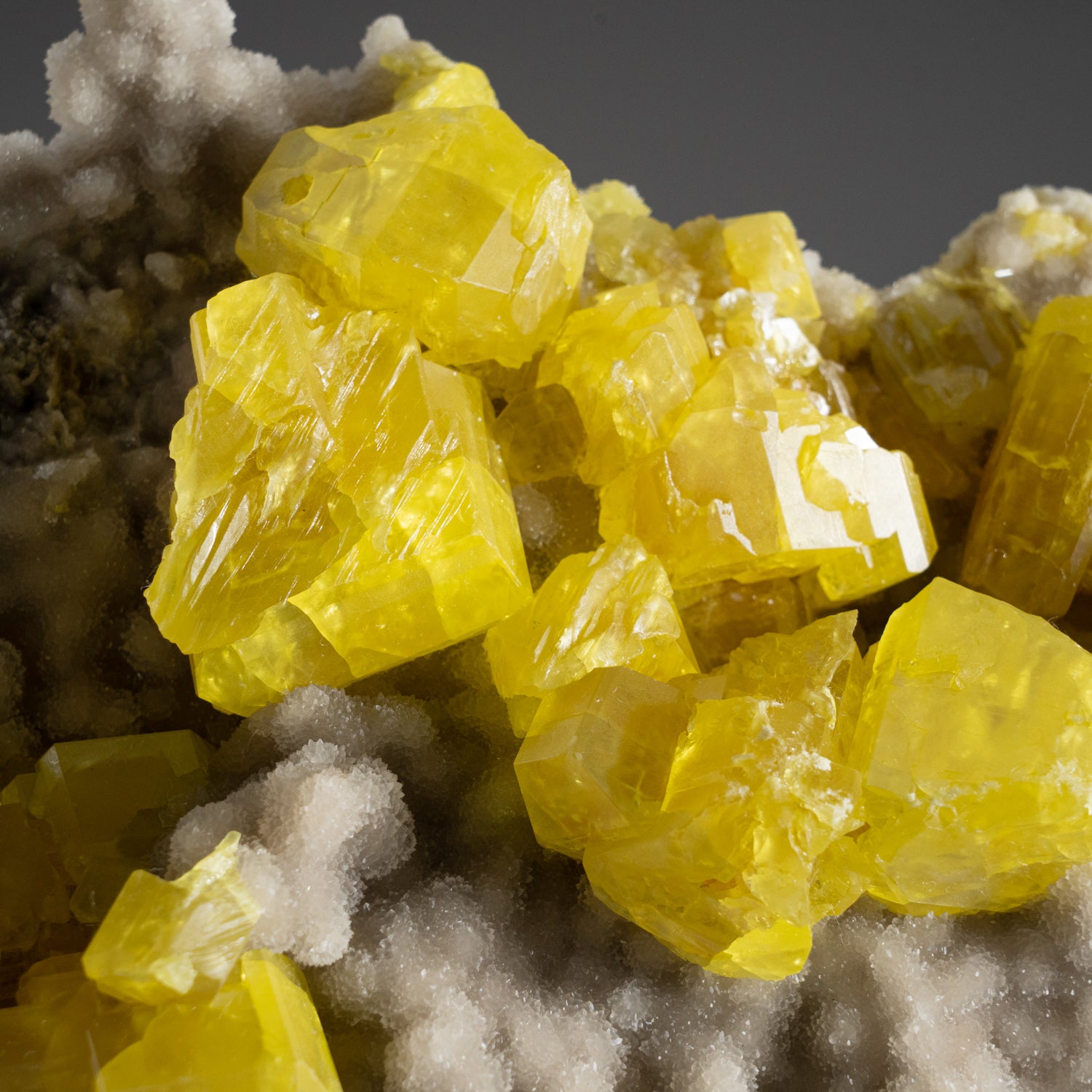 Sulfur on Aragonite from Agrigento Province, Sicily, Italy