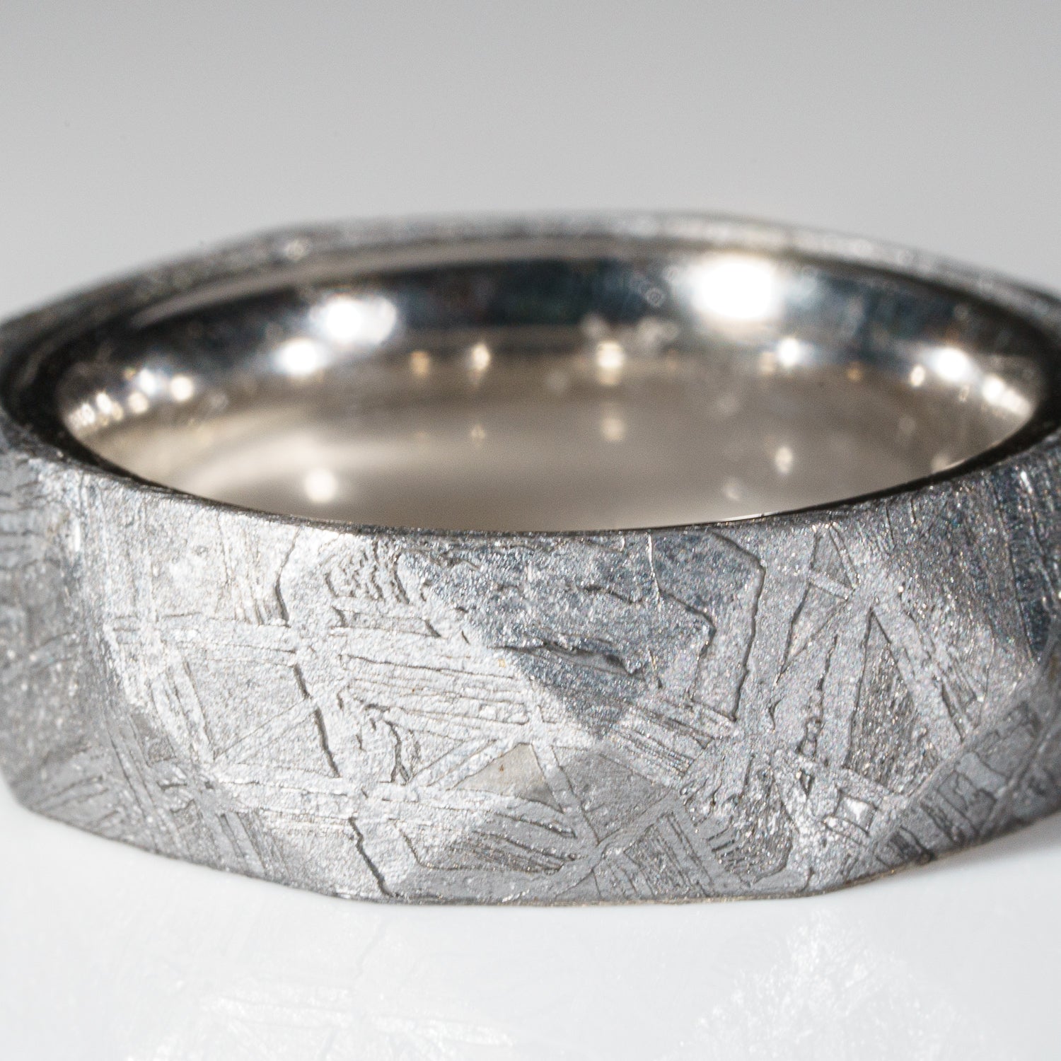 Genuine Natural Seymchan Meteorite Ring with Sterling Silver Inner Bezel