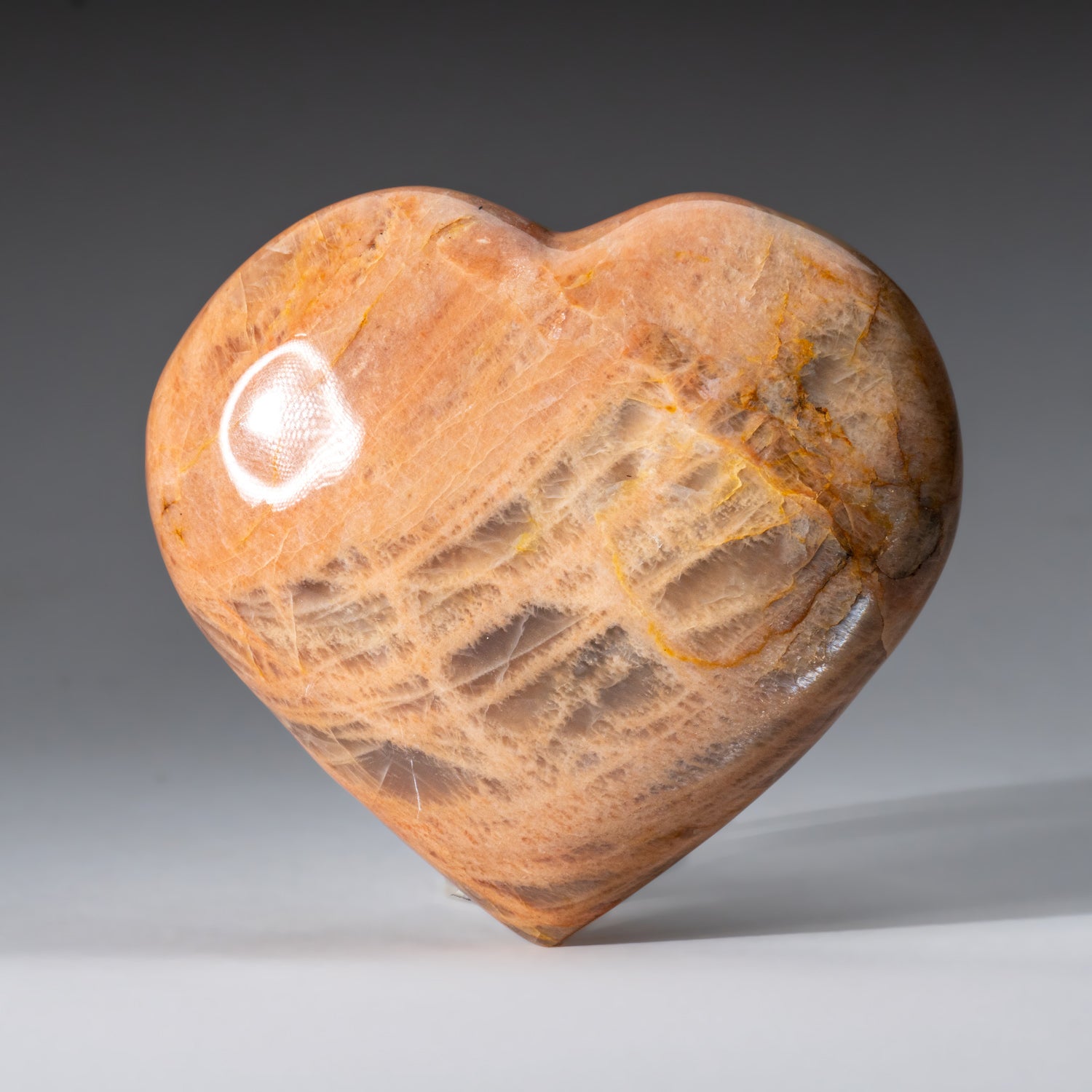 Genuine Polished Peach Moonstone (Large) Heart from Madagascar