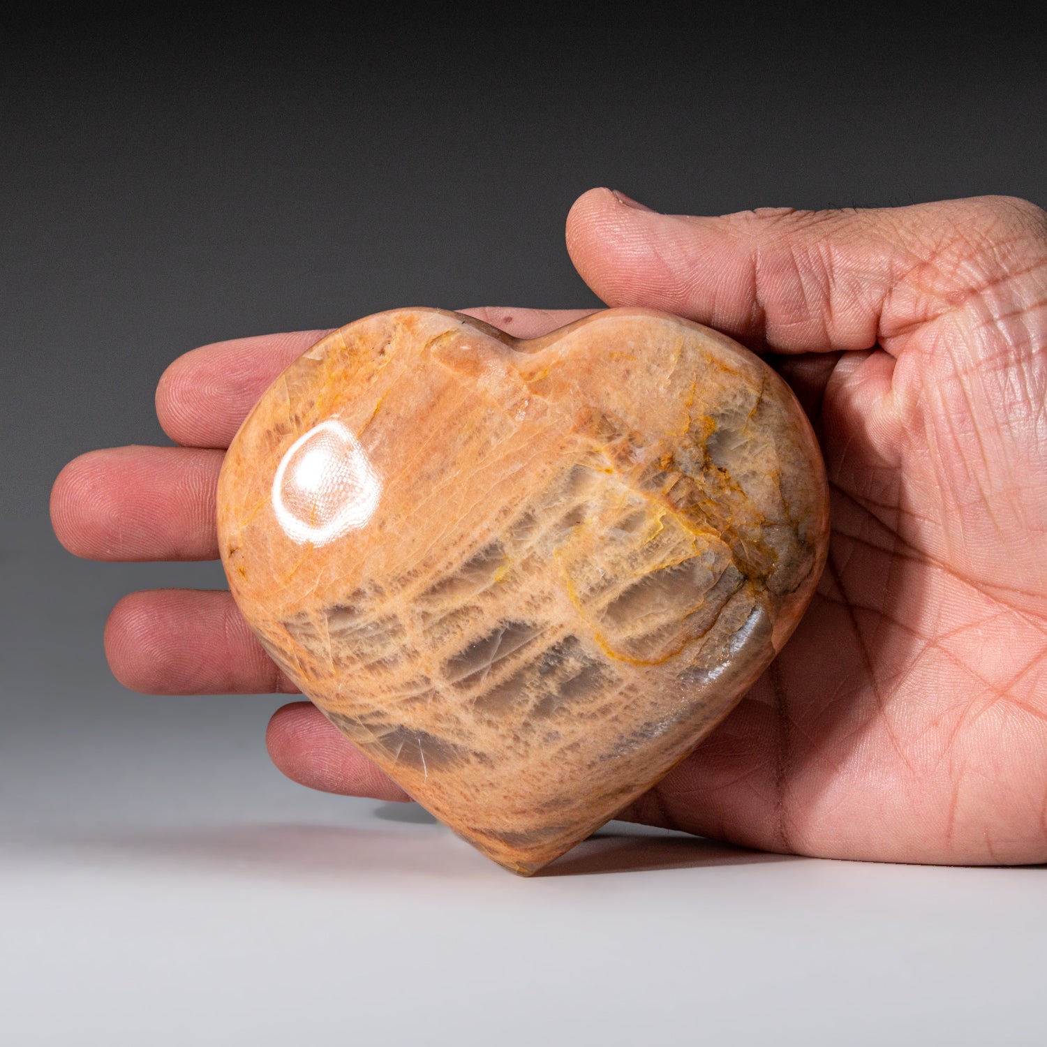 Genuine Polished Peach Moonstone (Large) Heart from Madagascar