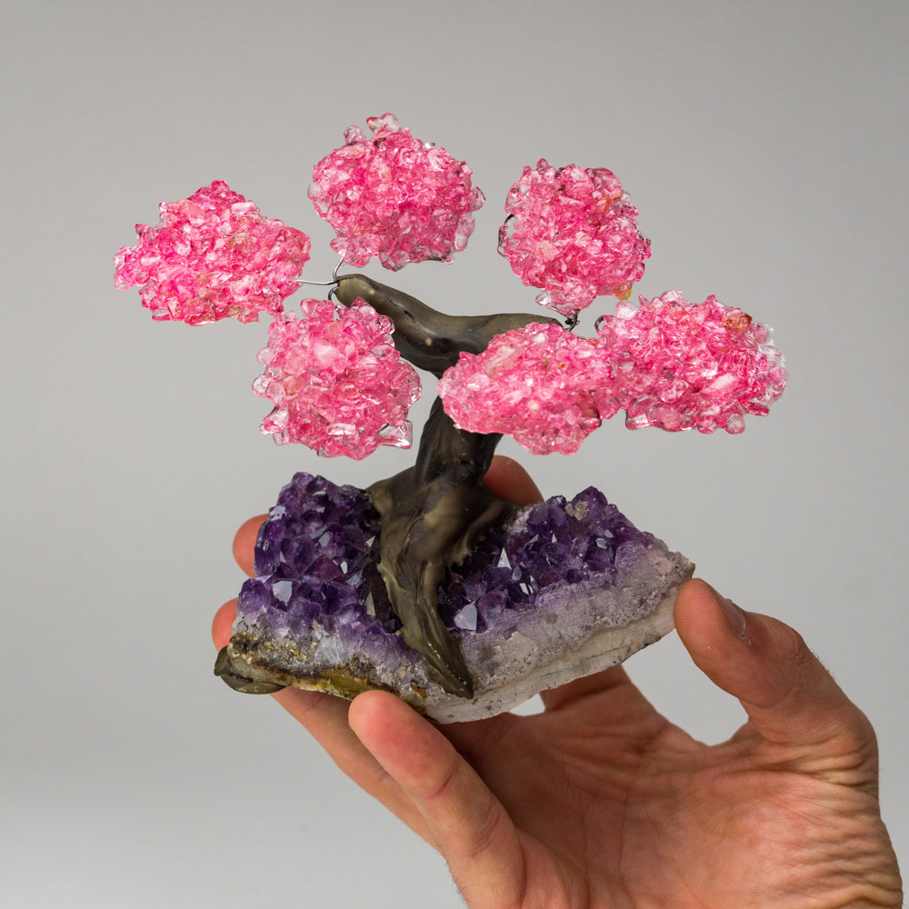 Small - Genuine Rose Quartz Clustered Gemstone Tree on Amethyst Matrix (The Love Tree)
