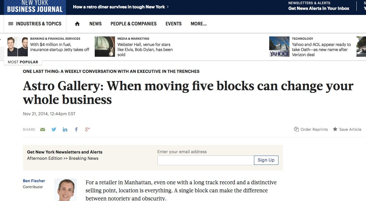 Moving Flagships and Holistic Healing: Astro Gallery in New York Business Journal