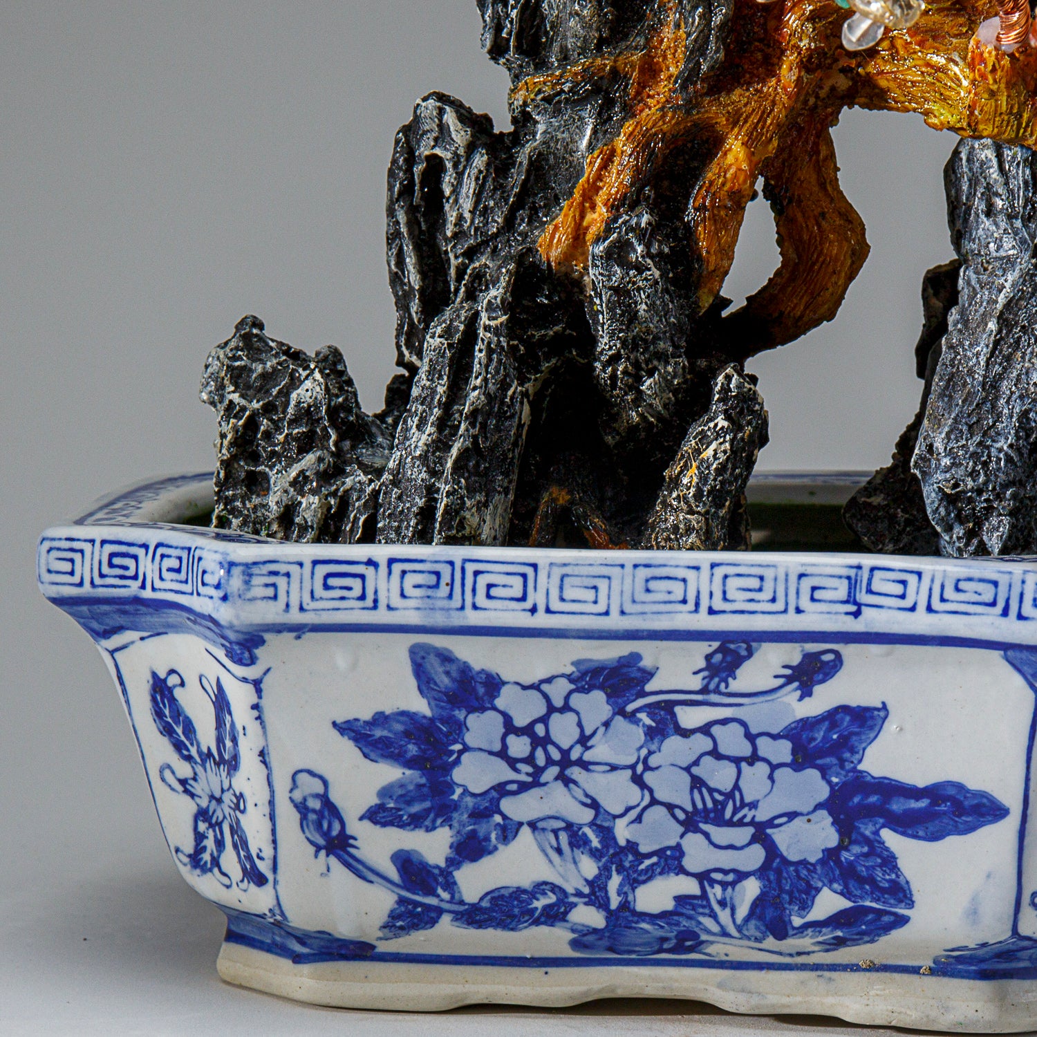 Genuine Multi Gemstone Bonsai Tree in Square Ceramic Pot (13” Tall)