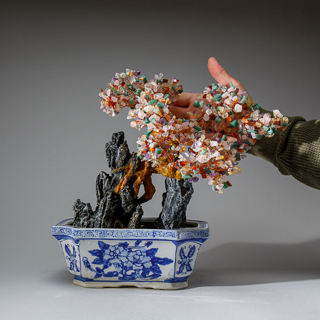 multi tree bonsai Genuine Multi Gemstone Bonsai Tree in Square Ceramic Pot (13” Tall)