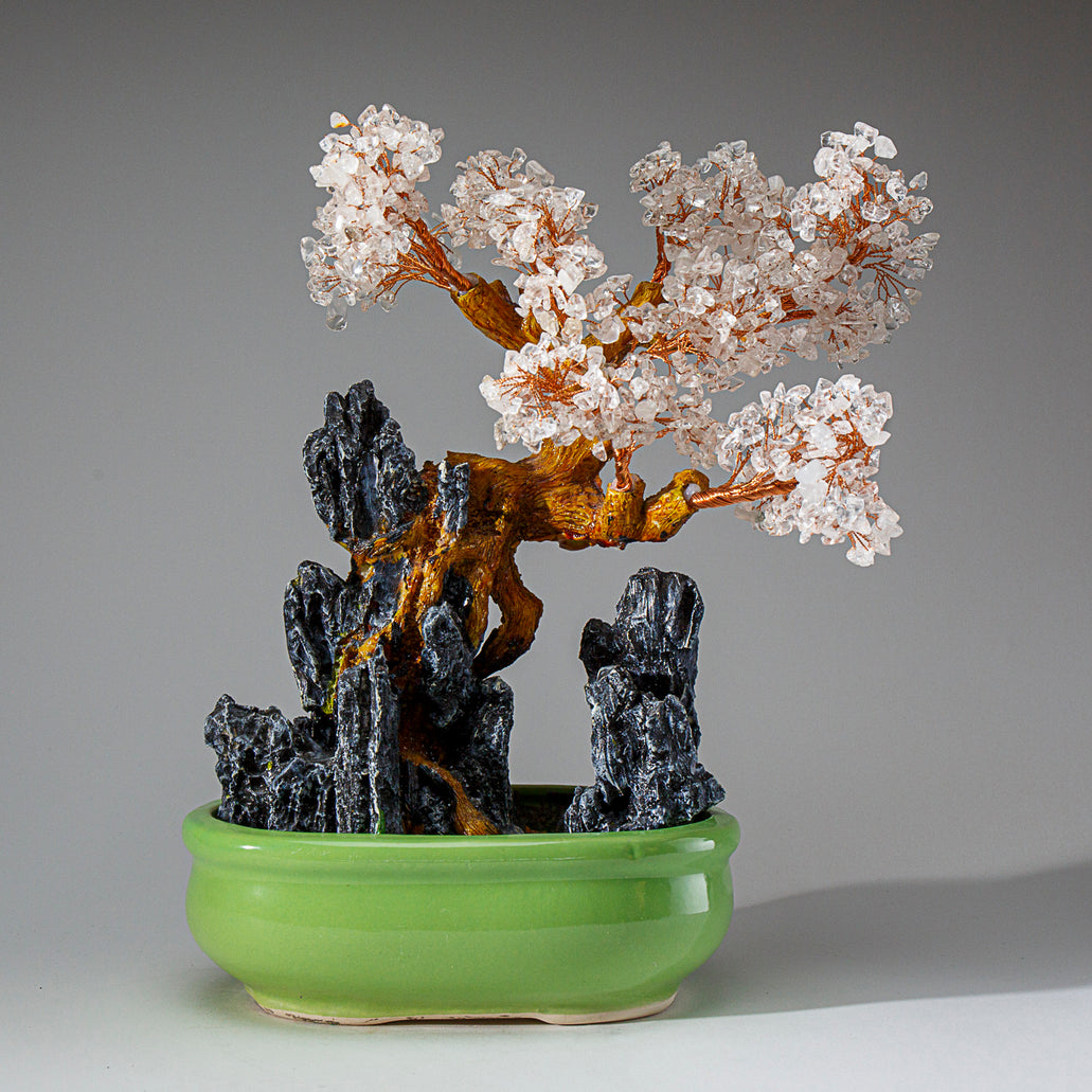 bonsai tree gallery Genuine Quartz Gemstone Bonsai Tree in Oval Ceramic Pot (12” Tall) — Astro Gallery of Gems
