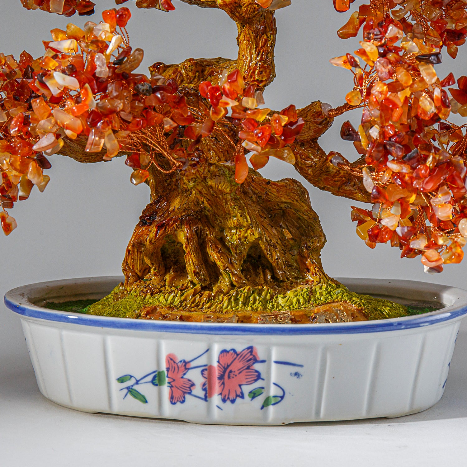 Genuine Carnelian Gemstone Bonsai Tree in Oval Ceramic Pot (11” Tall)