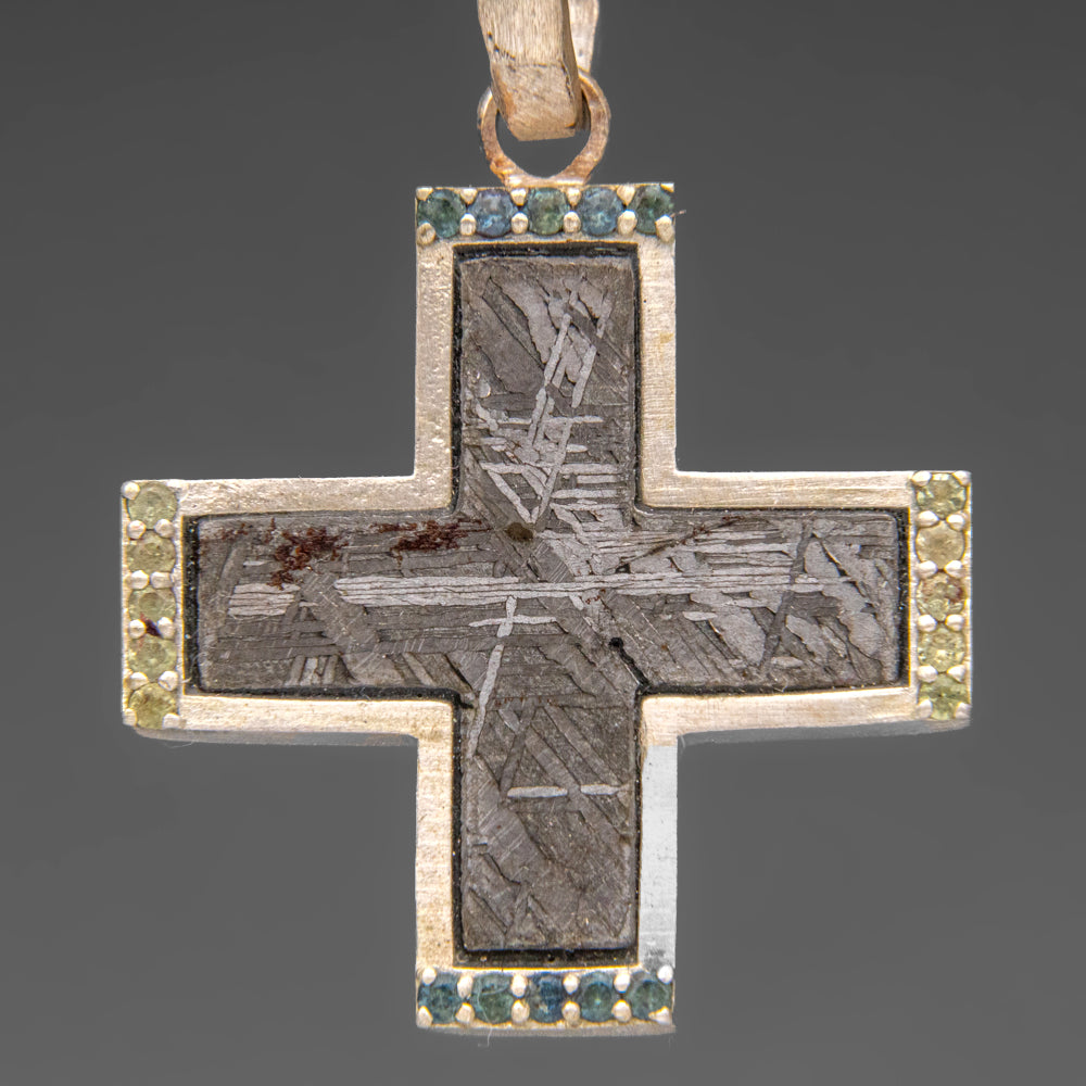 Genuine Muonionalusta Meteorite Cross Pendant (15 grams) with 18" Sterling Silver Necklace
