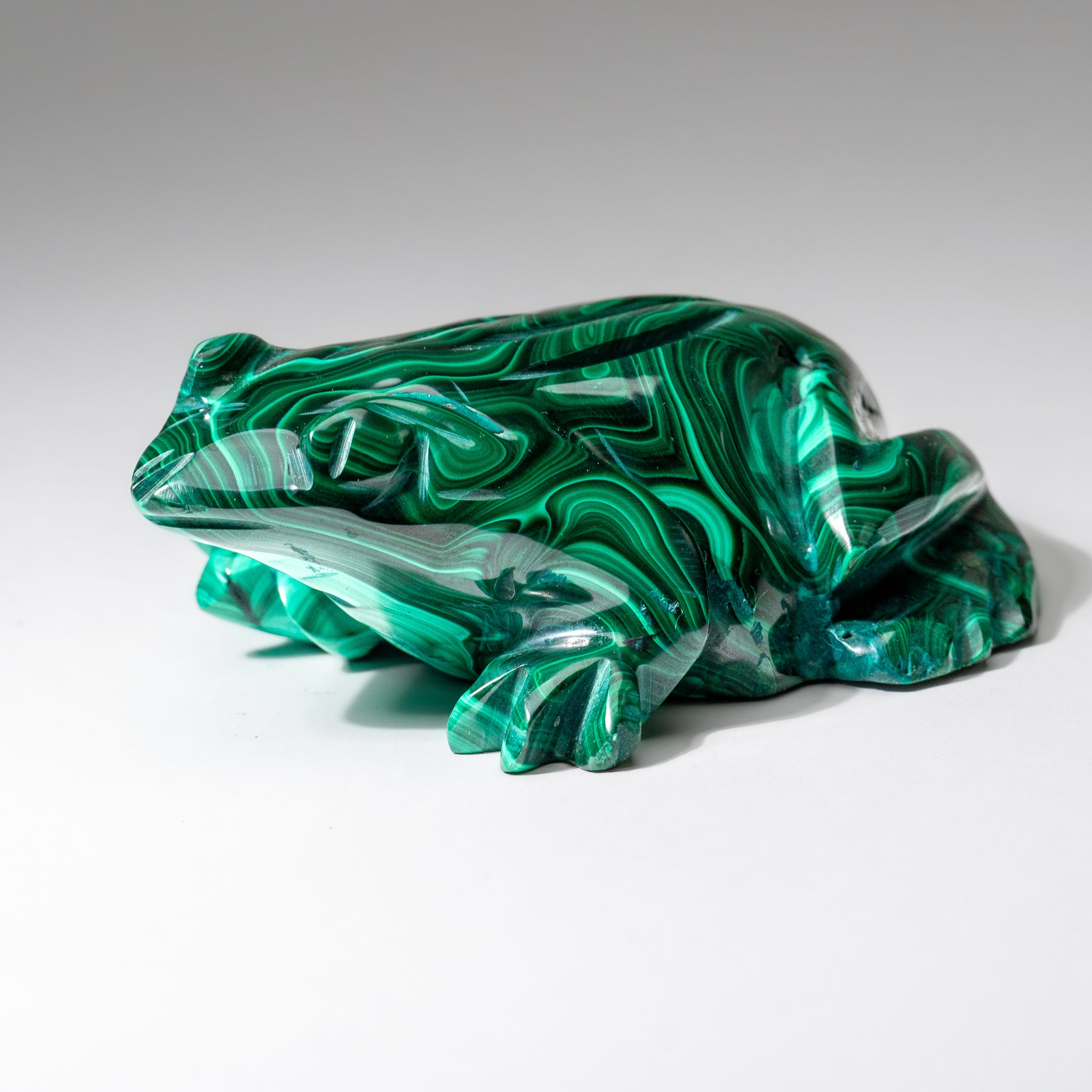 Genuine Polished Malachite Frog Carving (1 lb)
