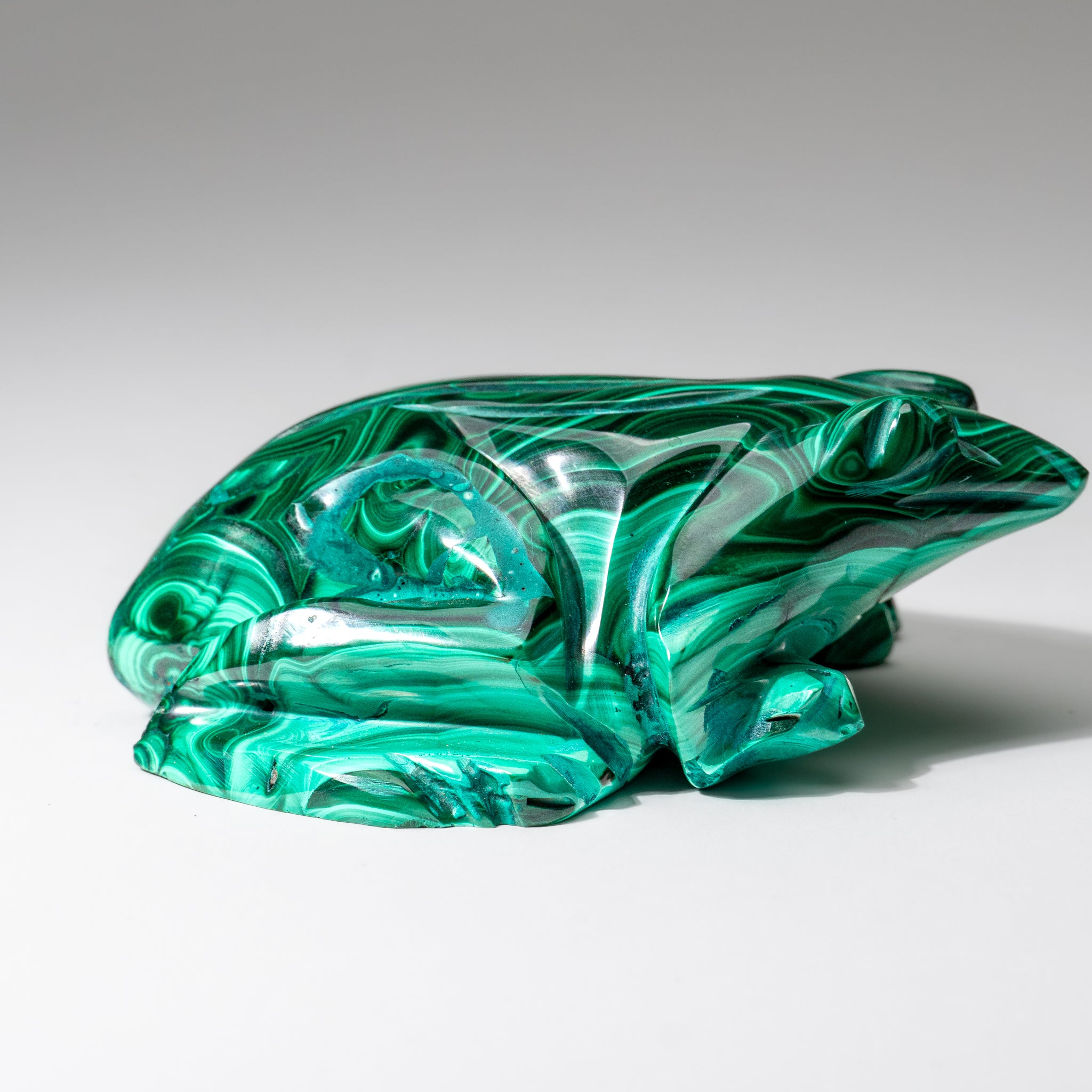 Genuine Polished Malachite Frog Carving (1 lb)