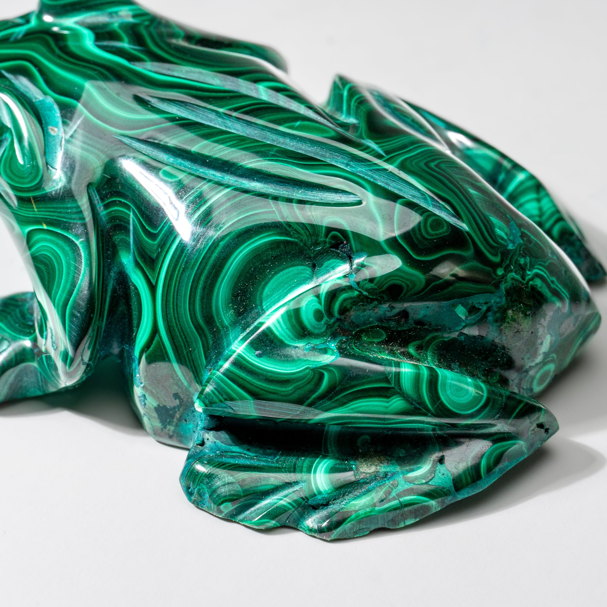 Genuine Polished Malachite Frog Carving (1 lb)