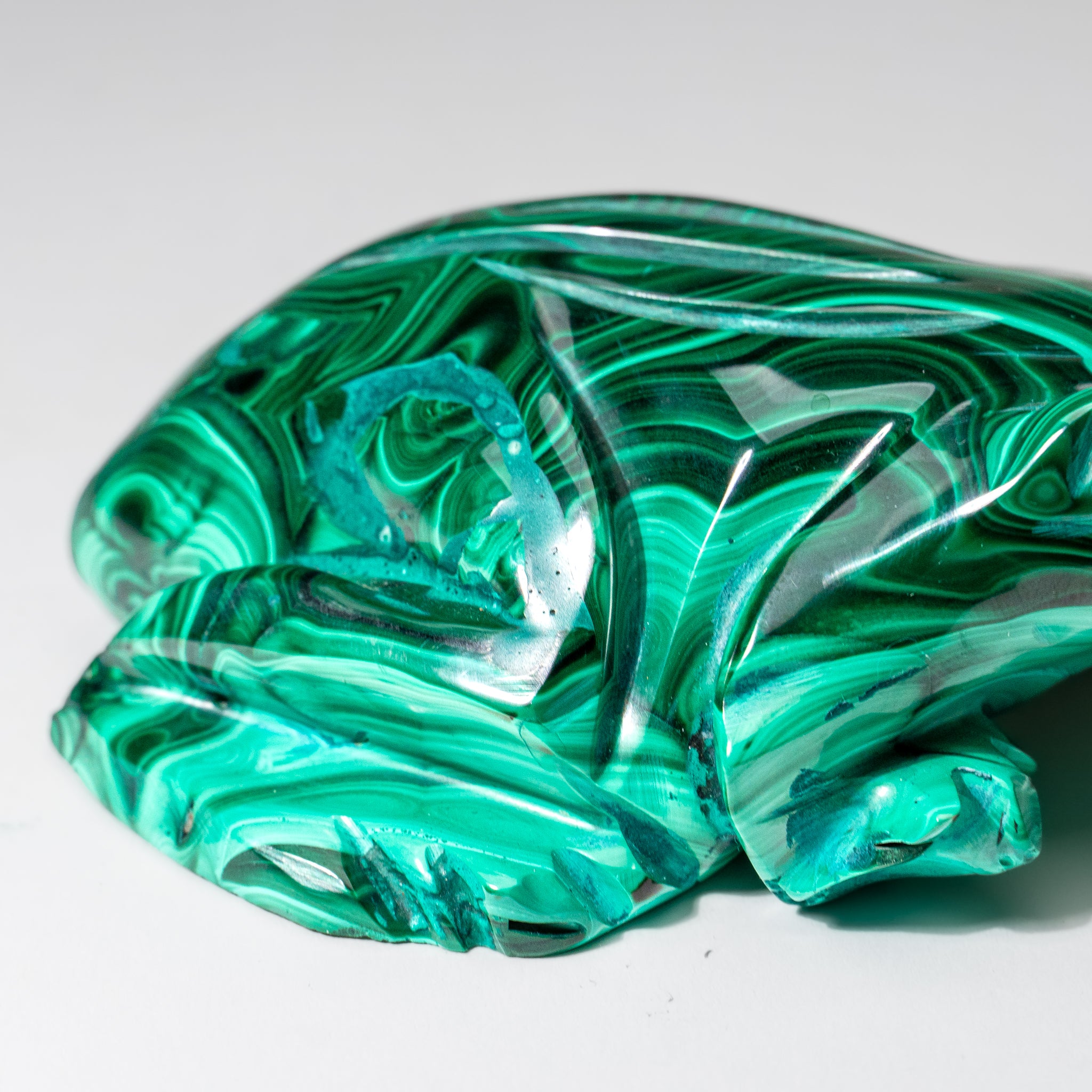 Genuine Polished Malachite Frog Carving (1 lb)
