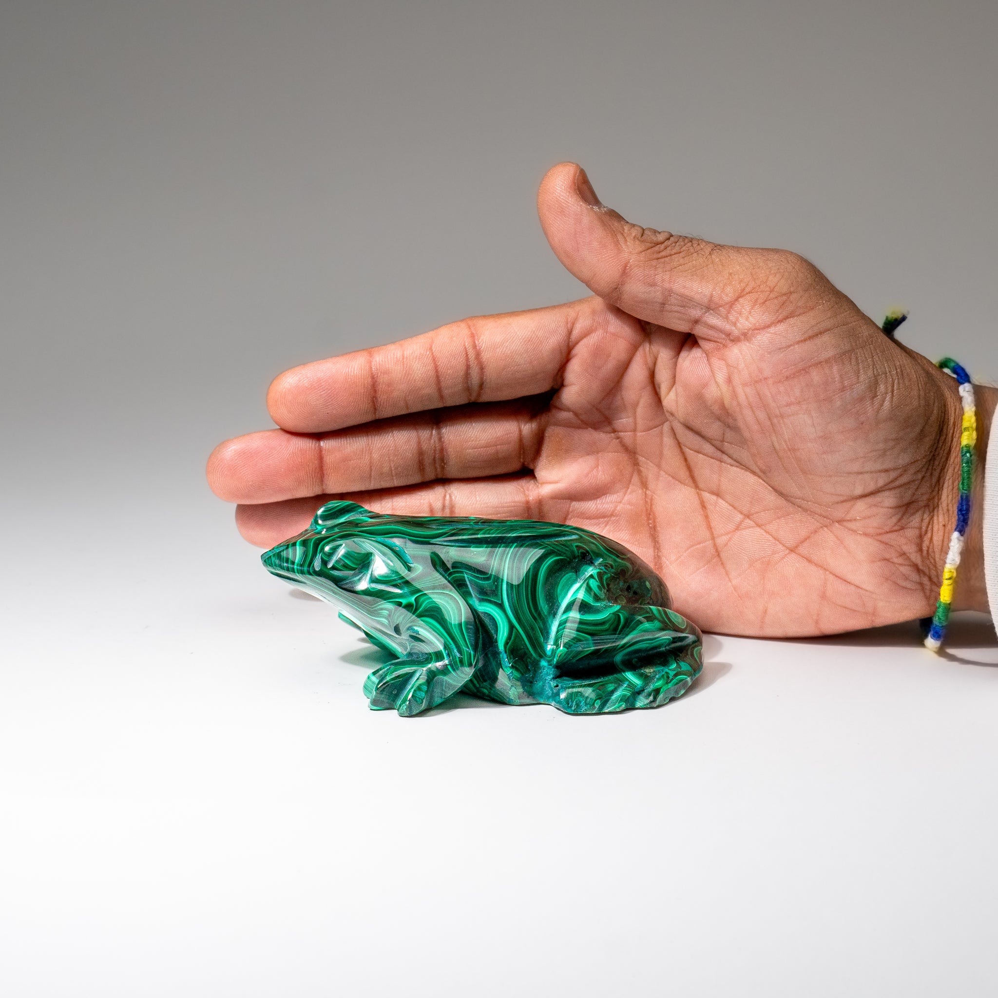 Genuine Polished Malachite Frog Carving (1 lb)