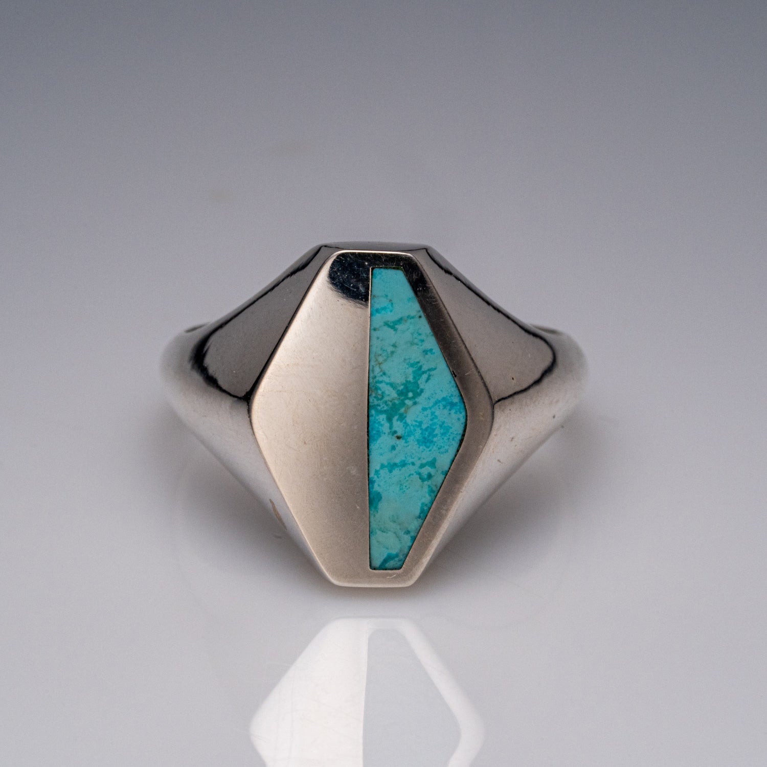 Genuine Turquoise Sterling Silver Men's Ring (Size 10)