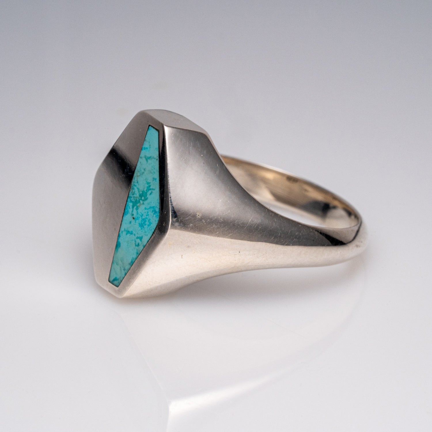 Genuine Turquoise Sterling Silver Men's Ring (Size 10)