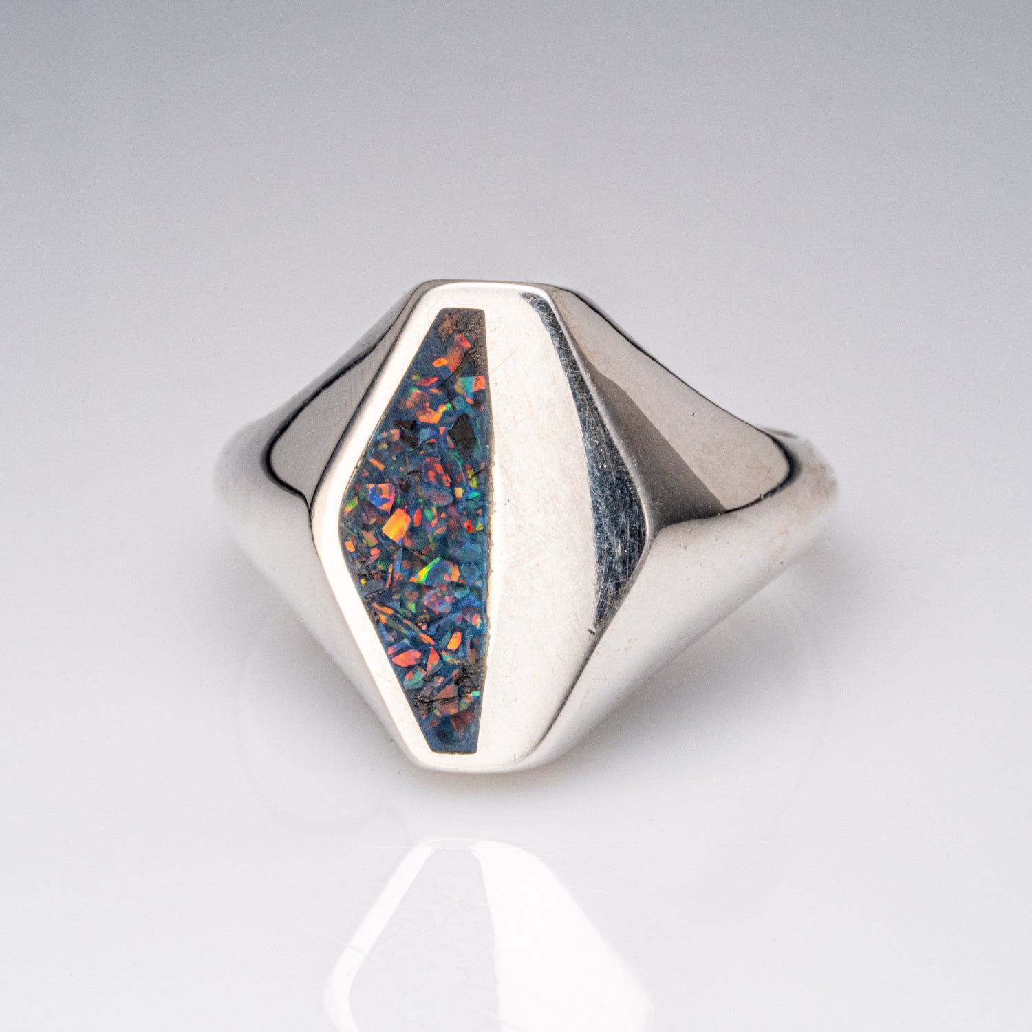 Genuine Opal Sterling Silver Men's Ring (Size 10)