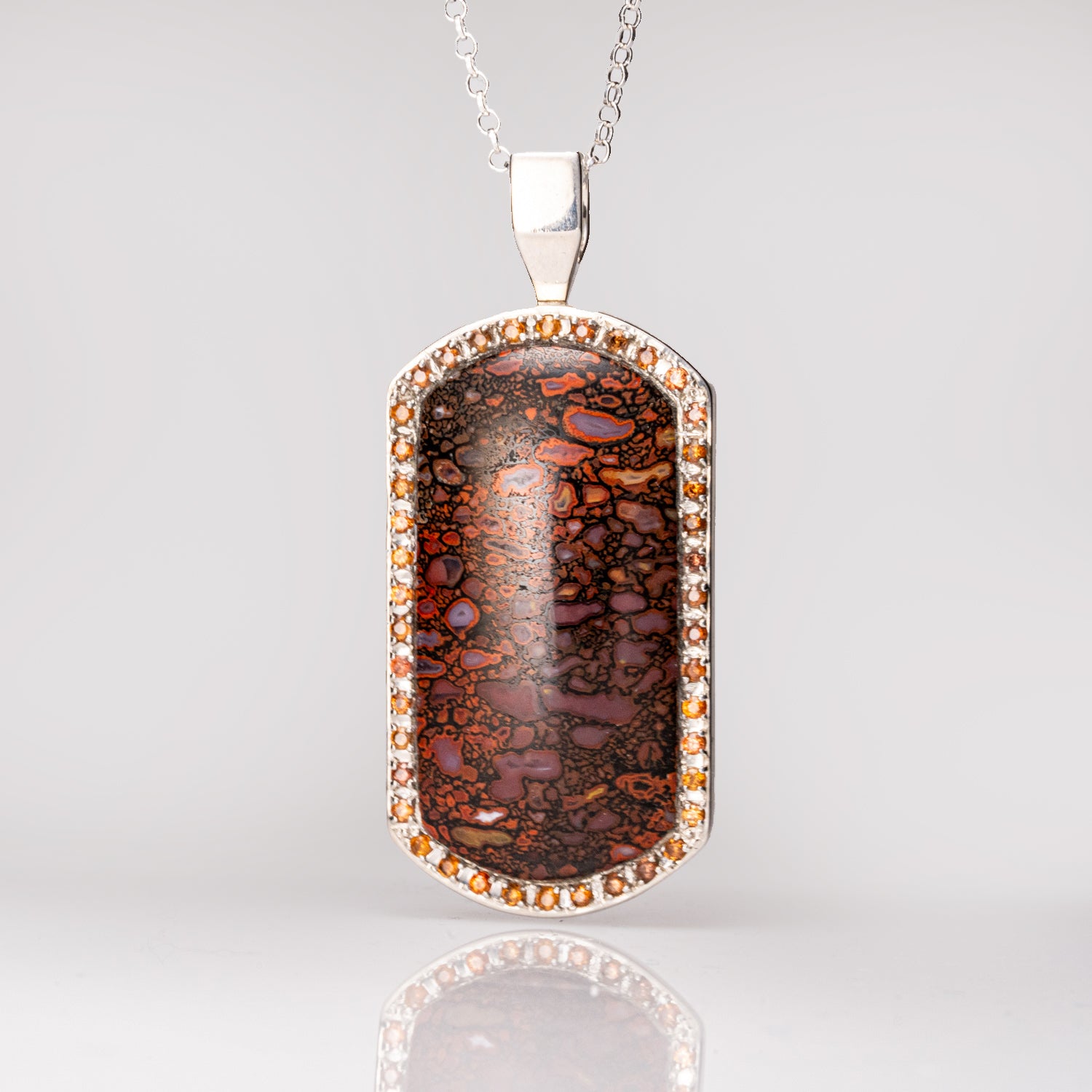 Genuine Dinosaur Agate Tag Pendant and Yellow Sapphire with 18" Sterling Silver Necklace