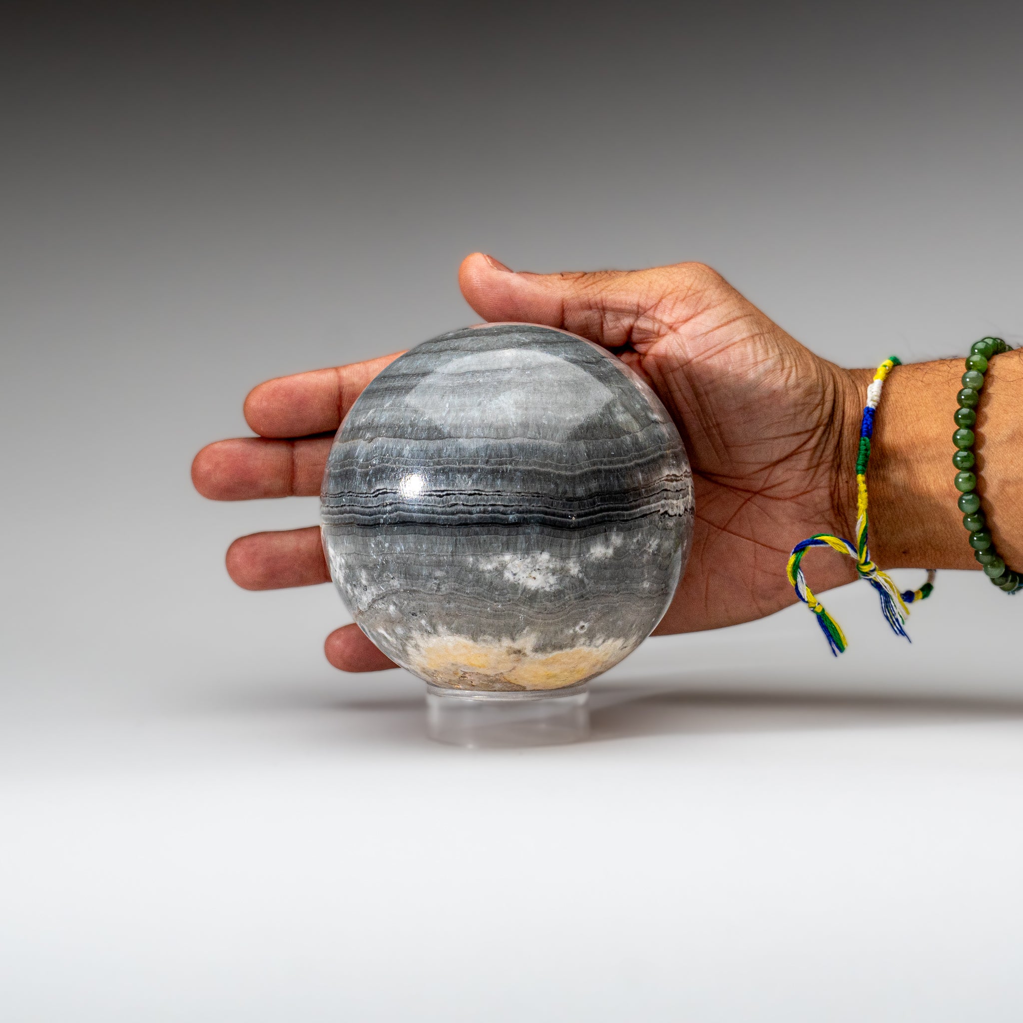 Polished Grey Banded Onyx Sphere from Mexico (3.2 lbs)