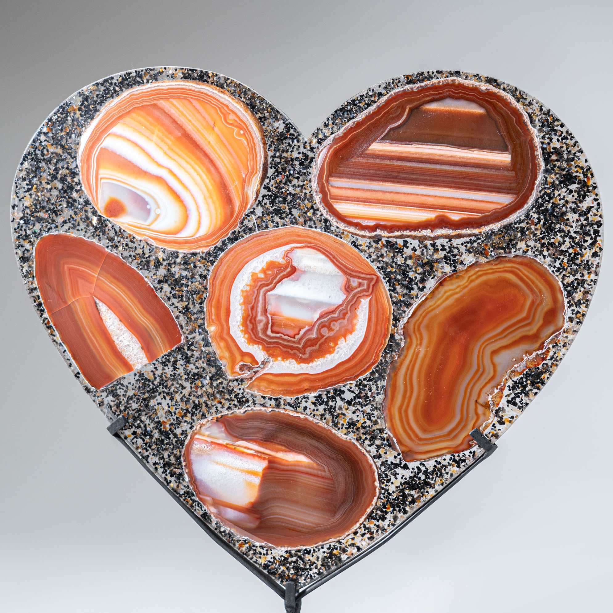 Large Polished Carnelian Agate Heart on Metal Stand (3.5 lbs)