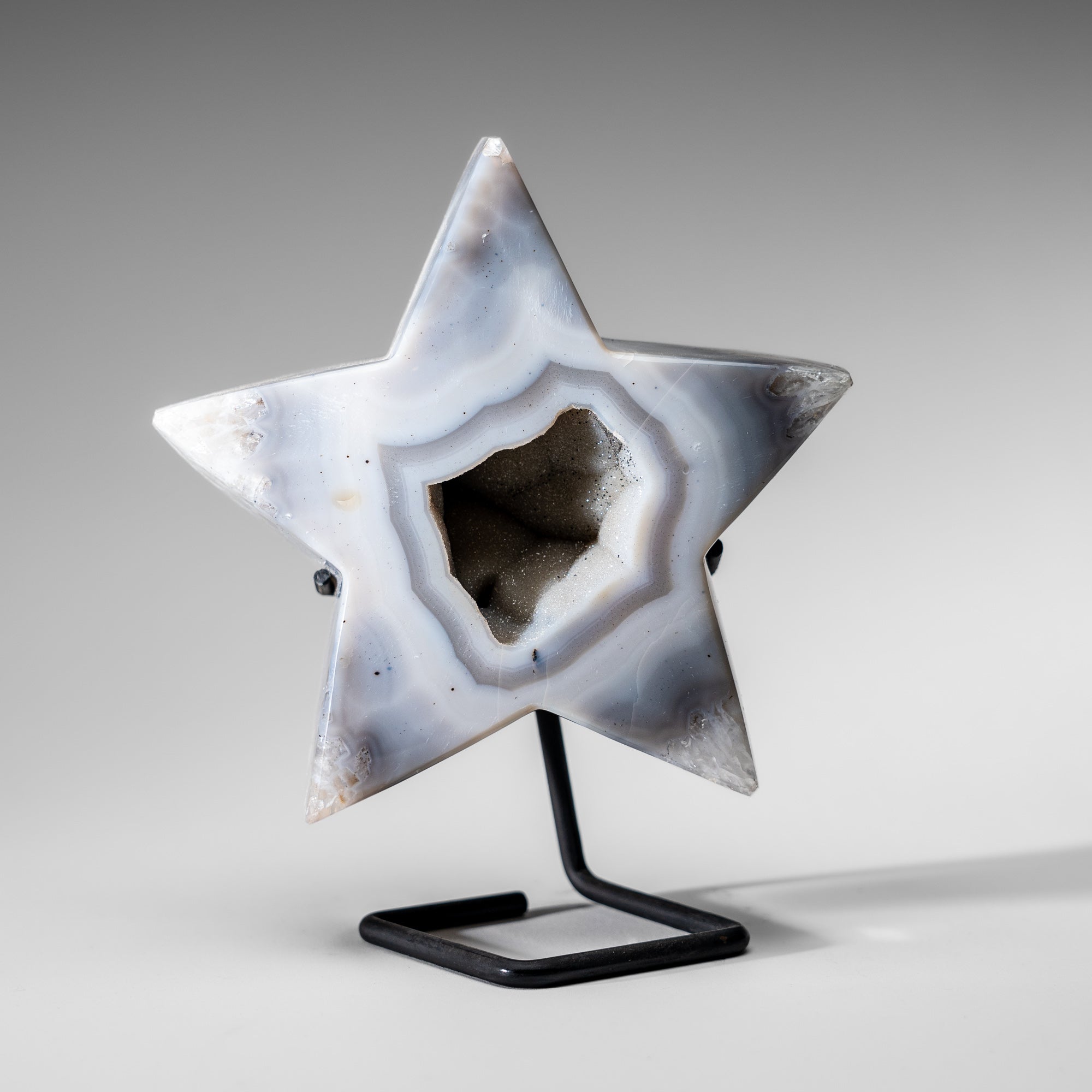 Genuine Agate Geode Star on Custom Metal Stand (4.4", 8 lbs) AGST28