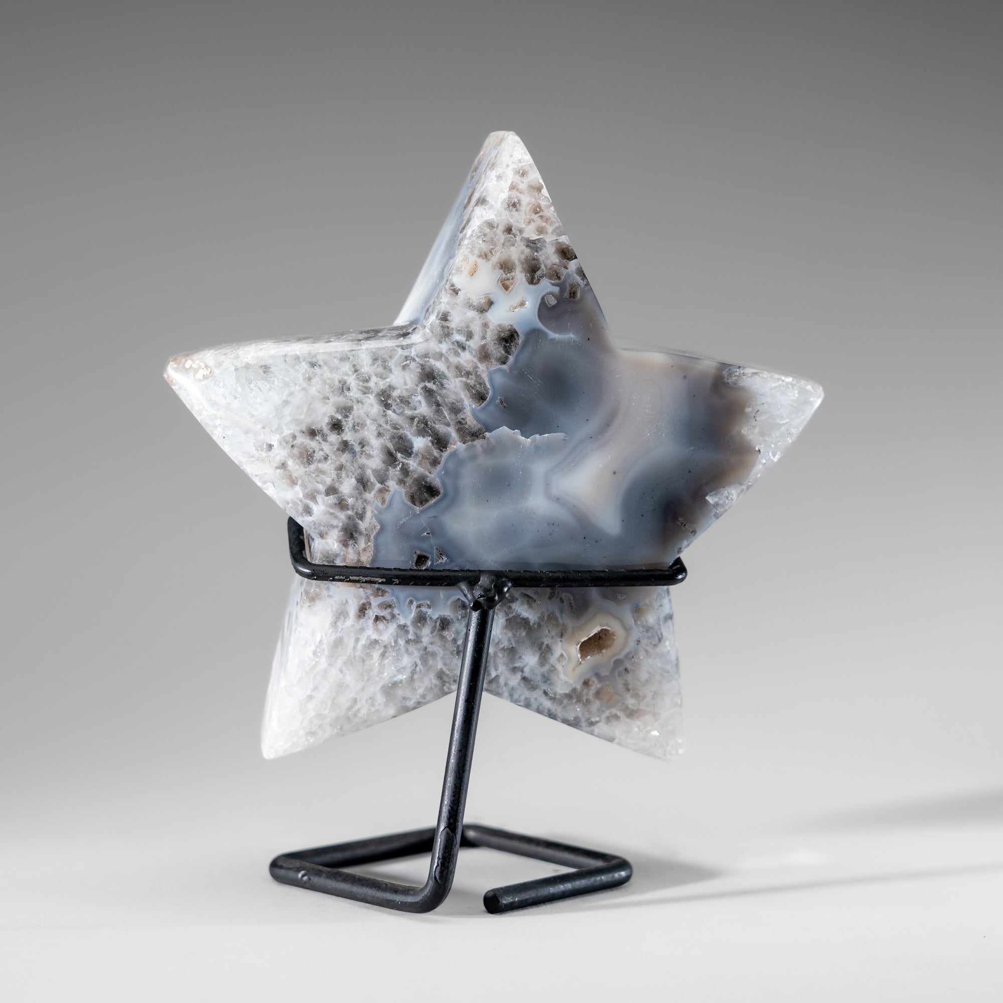 Genuine Agate Geode Star on Custom Metal Stand (4.4", 8 lbs) AGST28