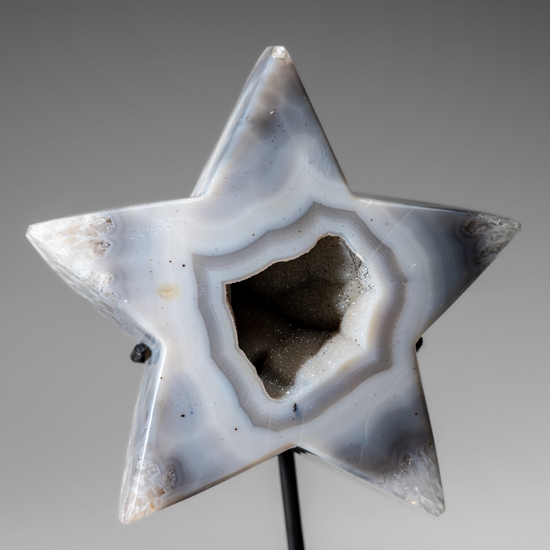 Genuine Agate Geode Star on Custom Metal Stand (4.4", 8 lbs) AGST28