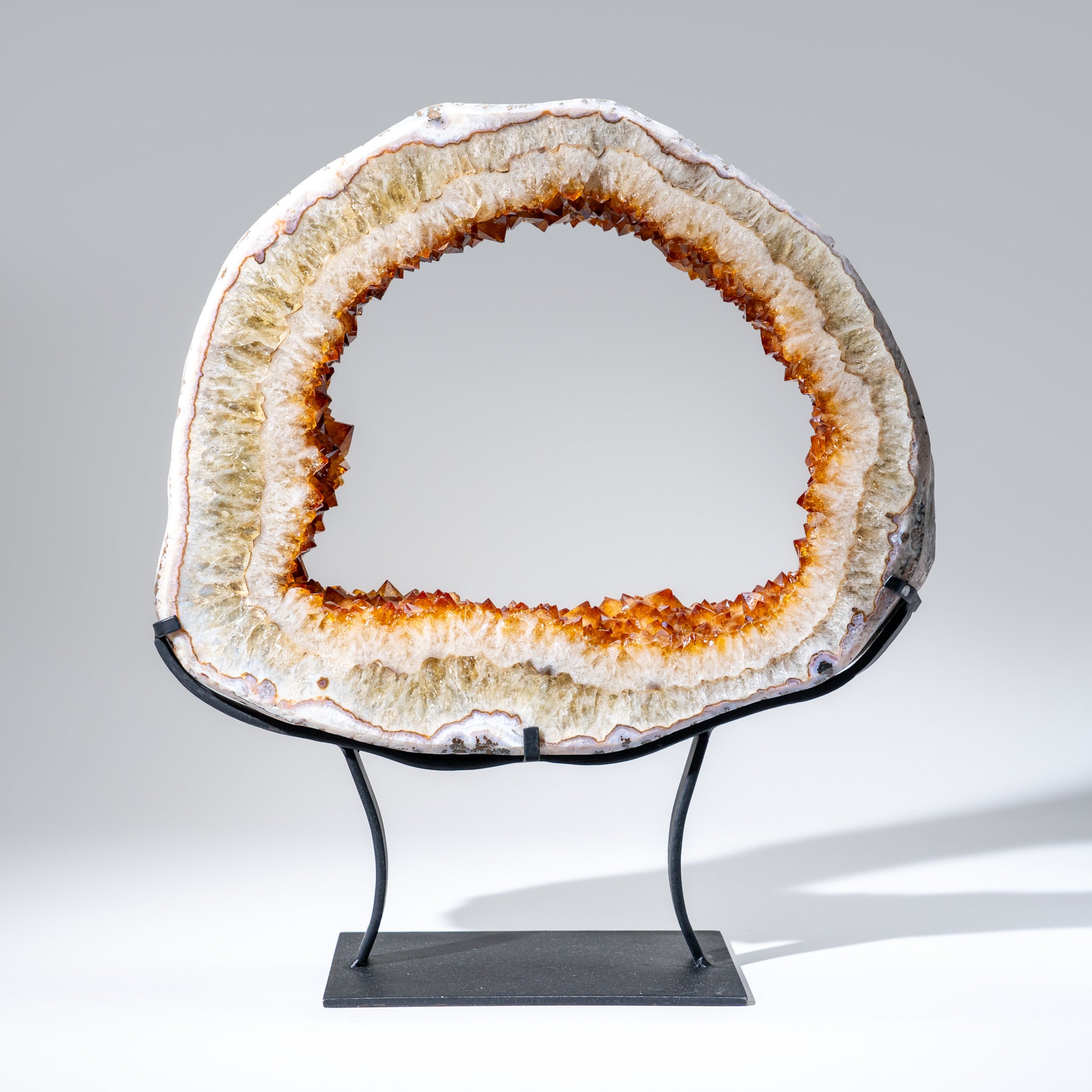 Genuine Citrine Quartz Crystal Geode Slice on Metal Stand (21", 36.5 lbs)