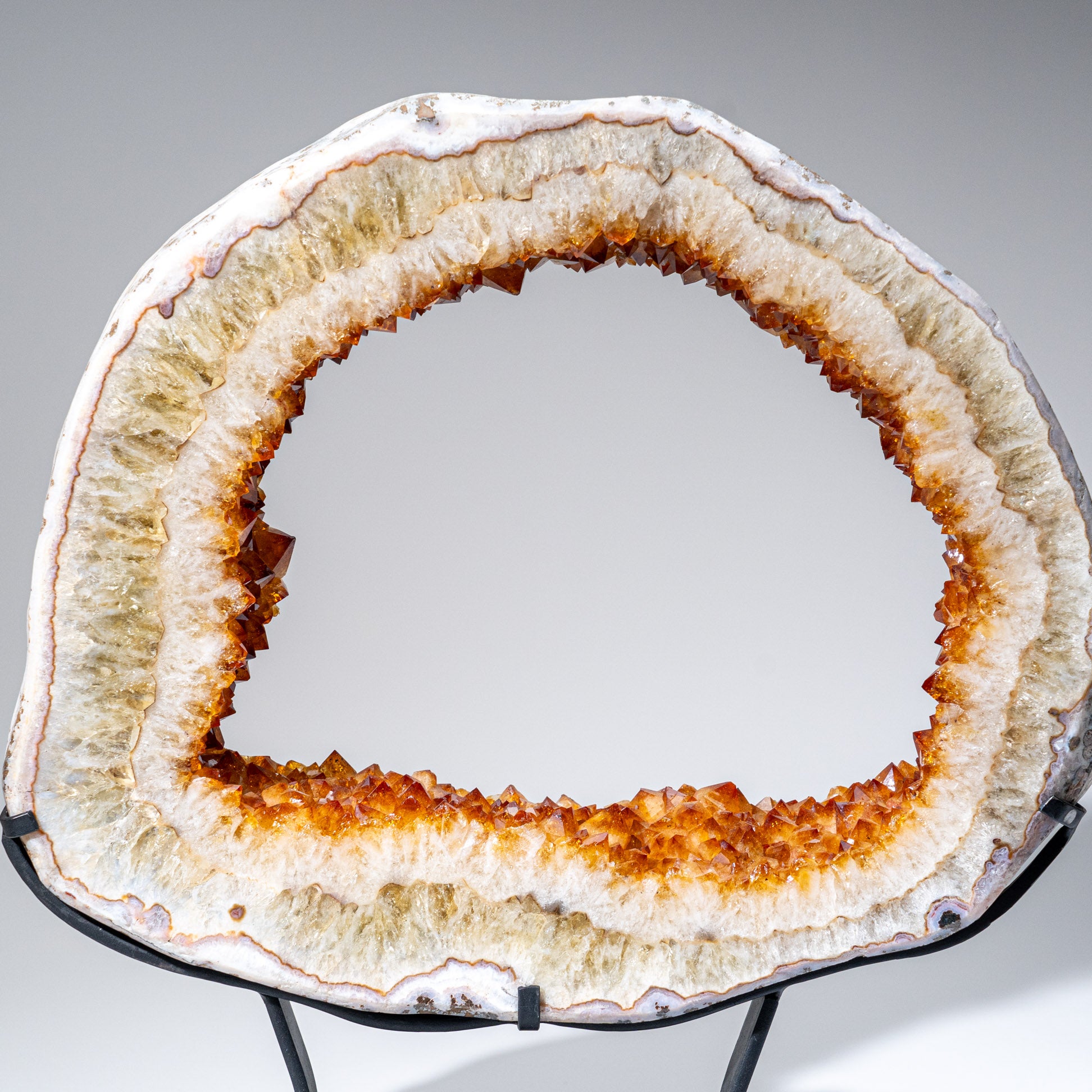 Genuine Citrine Quartz Crystal Geode Slice on Metal Stand (21", 36.5 lbs)