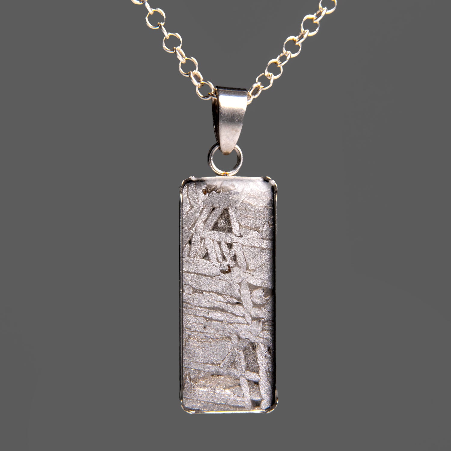 Genuine Muonionalusta Meteorite Pendant with 18" Sterling Silver Chain