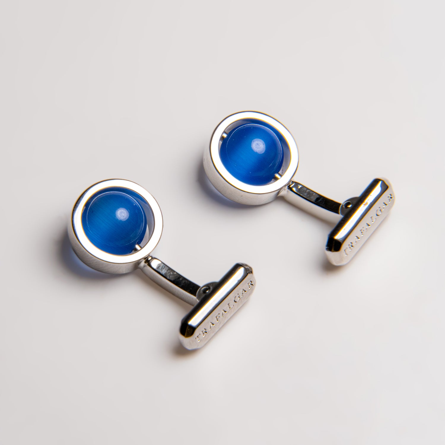 Genuine Stainless Steel Cat's Eye Synthetic Sapphire Cufflink