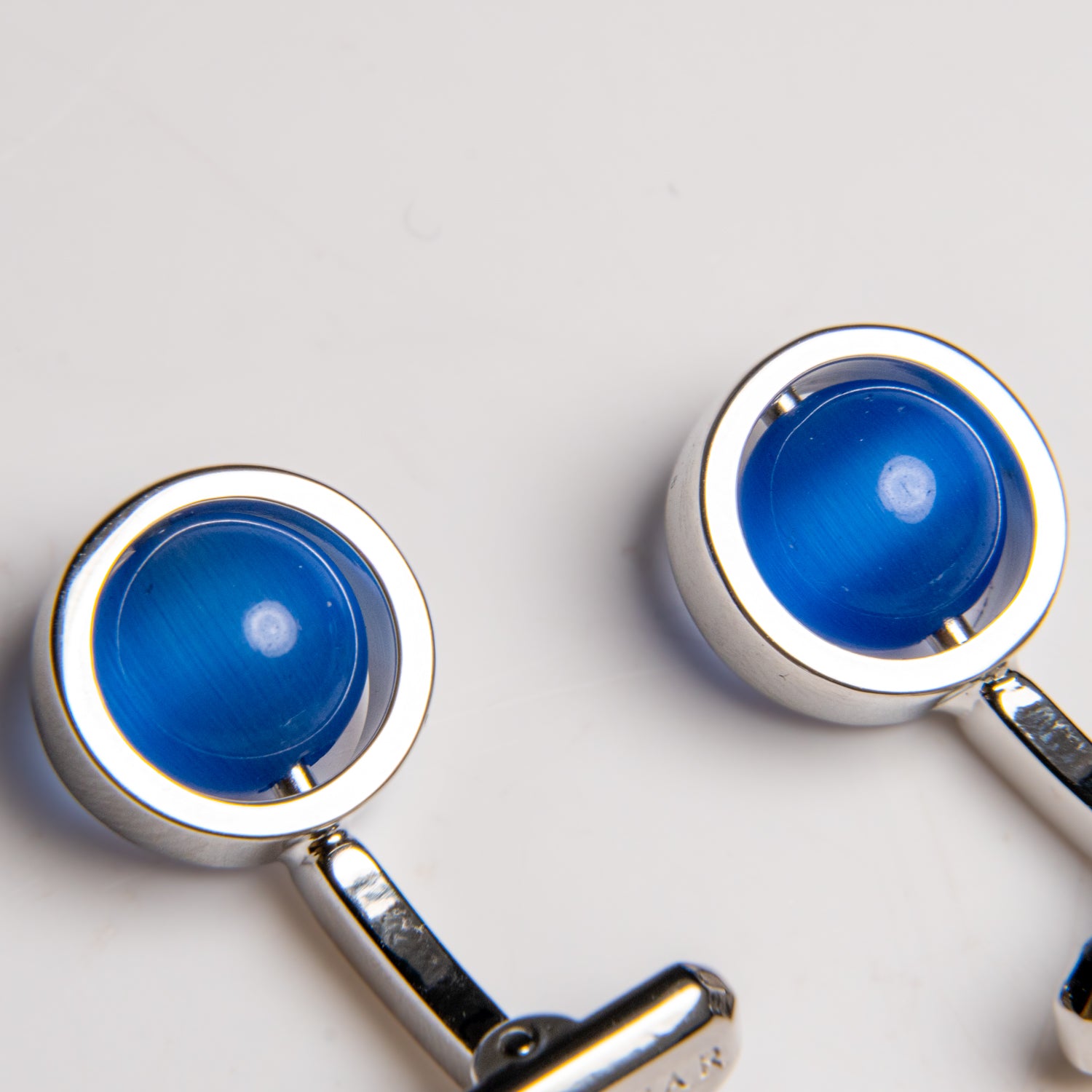 Genuine Stainless Steel Cat's Eye Synthetic Sapphire Cufflink