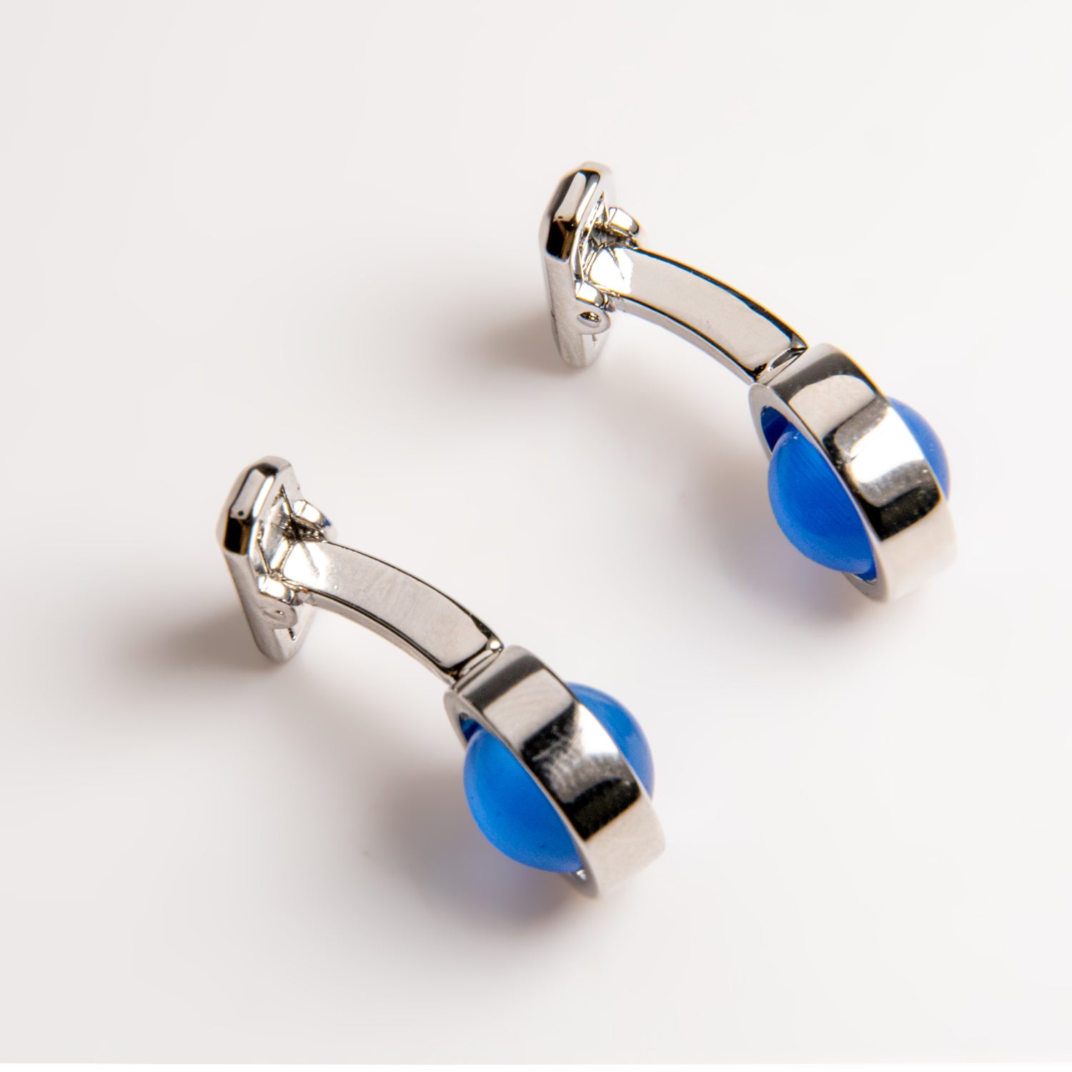 Genuine Stainless Steel Cat's Eye Synthetic Sapphire Cufflink