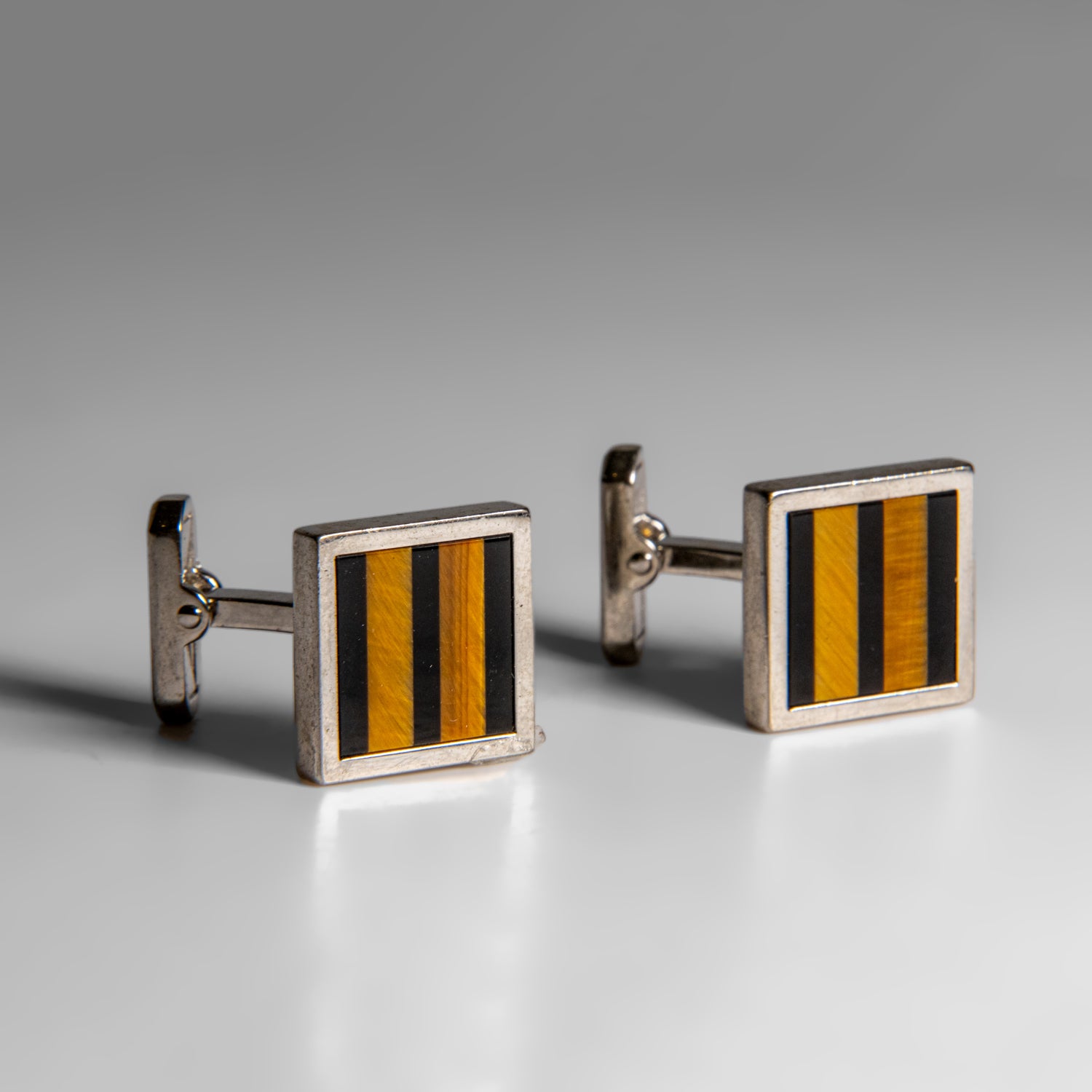 Genuine Stainless Tigers Eye with Onyx Cufflink