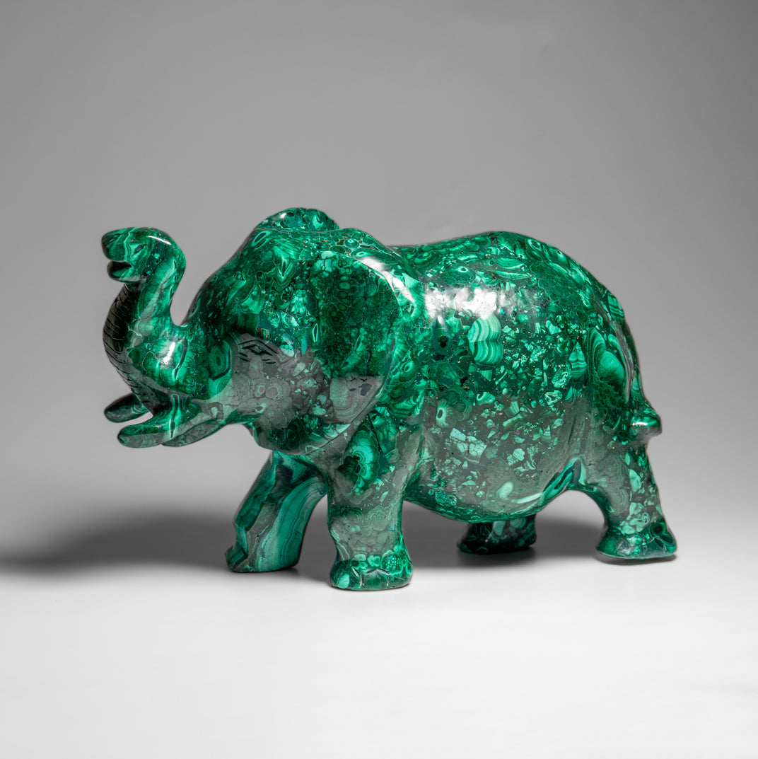 Genuine Polished Malachite Elephant Carving (9 lbs)