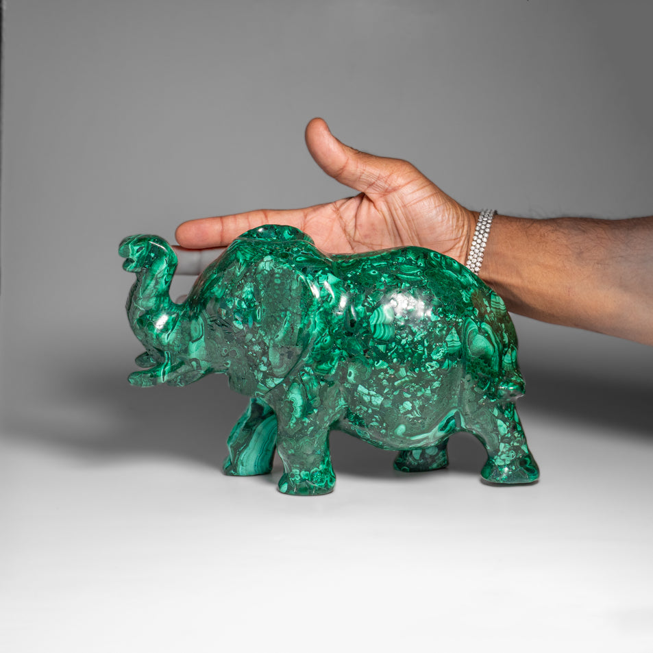 Genuine Polished Malachite Elephant Carving (9 lbs)