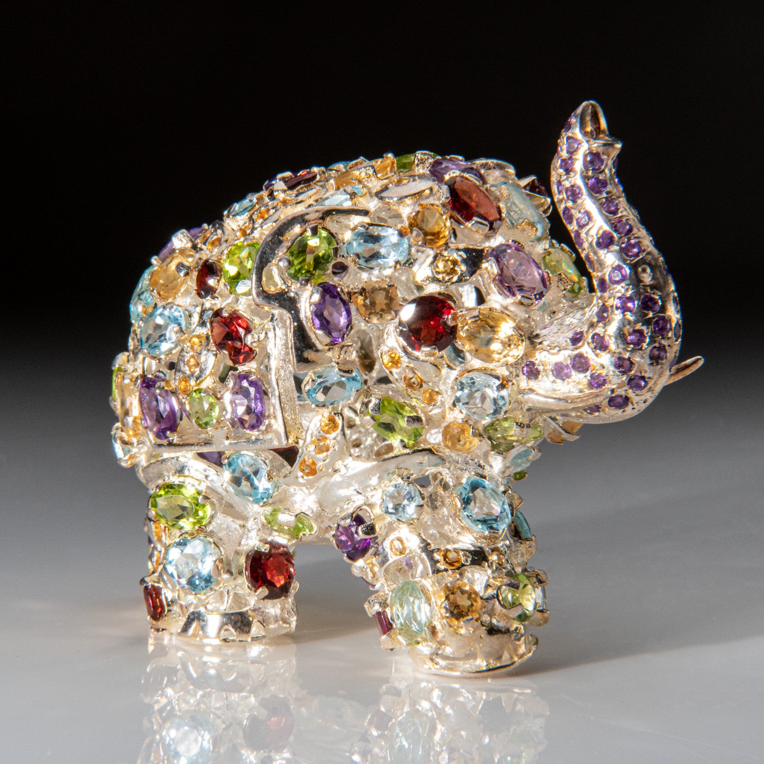 Genuine Sterling Silver Elephant with gemstones (107.2 grams)