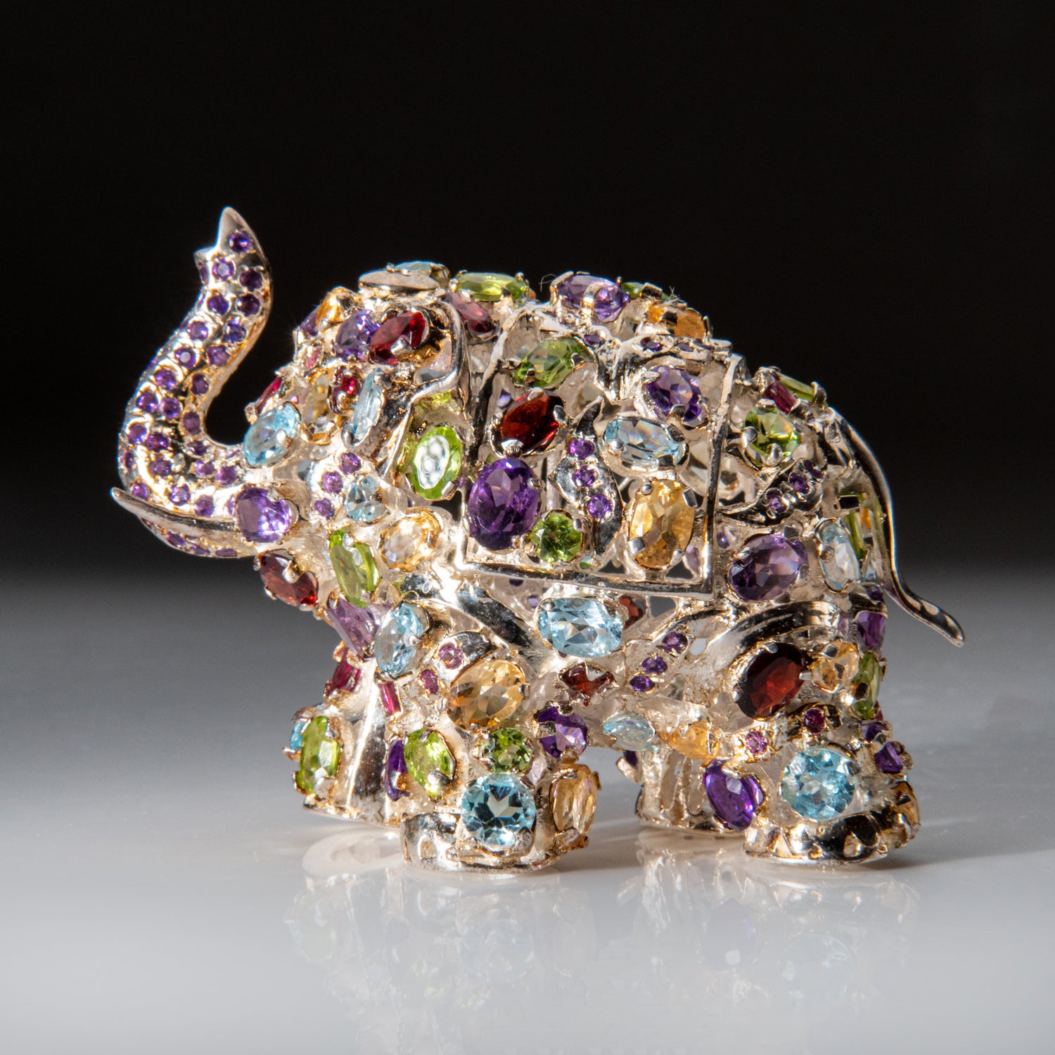Genuine Sterling Silver Elephant with gemstones (101 grams)