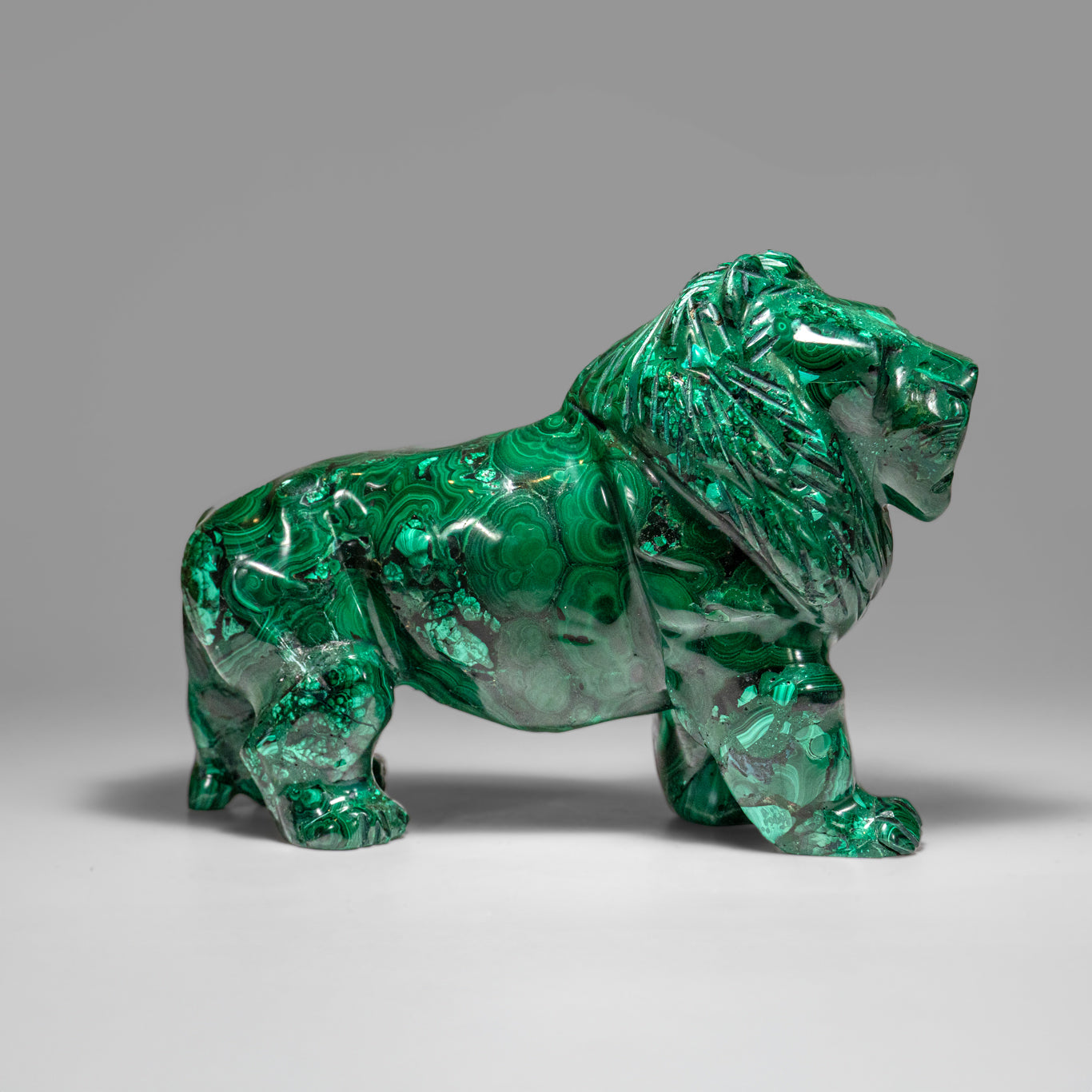 Genuine Polished Malachite Lion Carving (5.2 lbs)