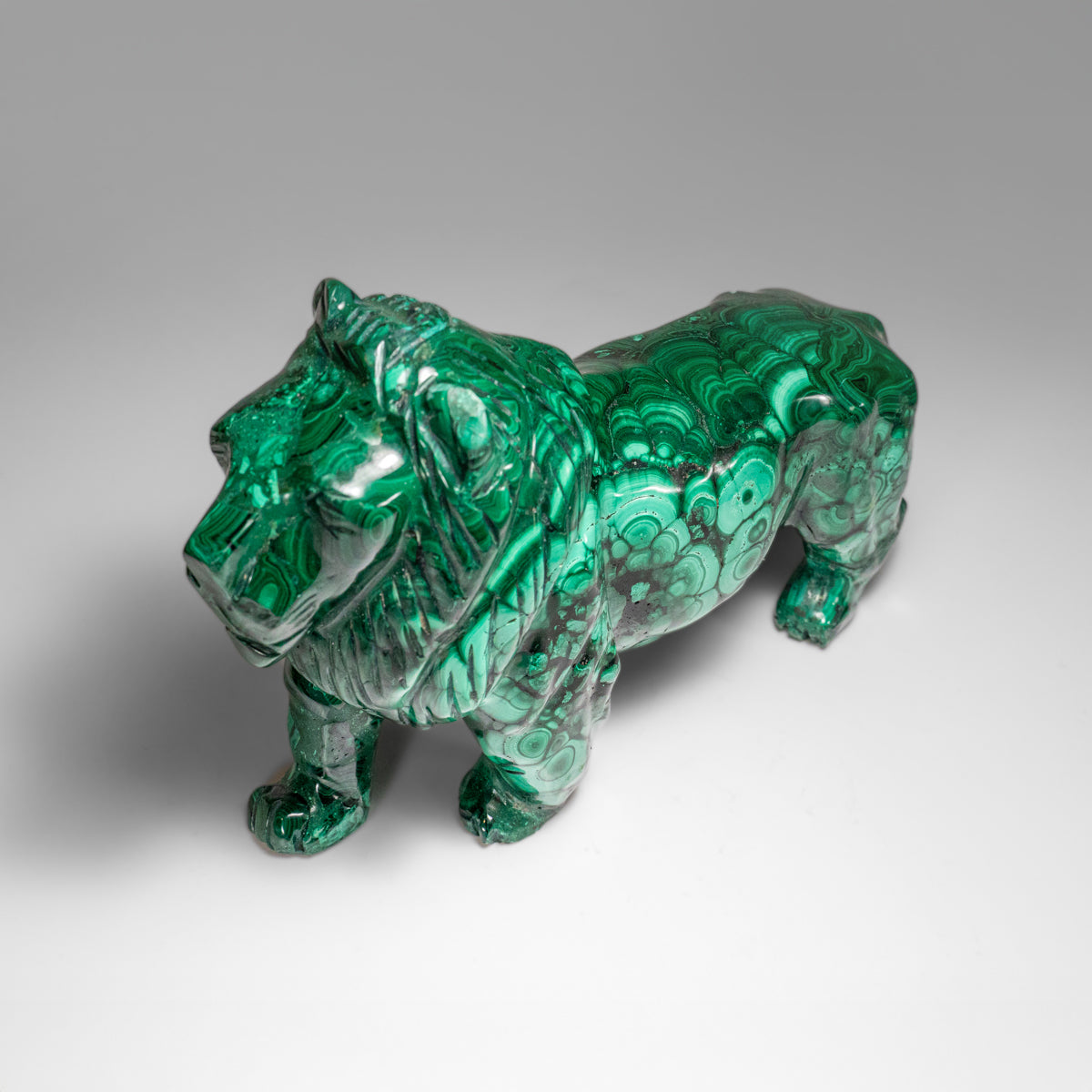 Genuine Polished Malachite Lion Carving (5.2 lbs)