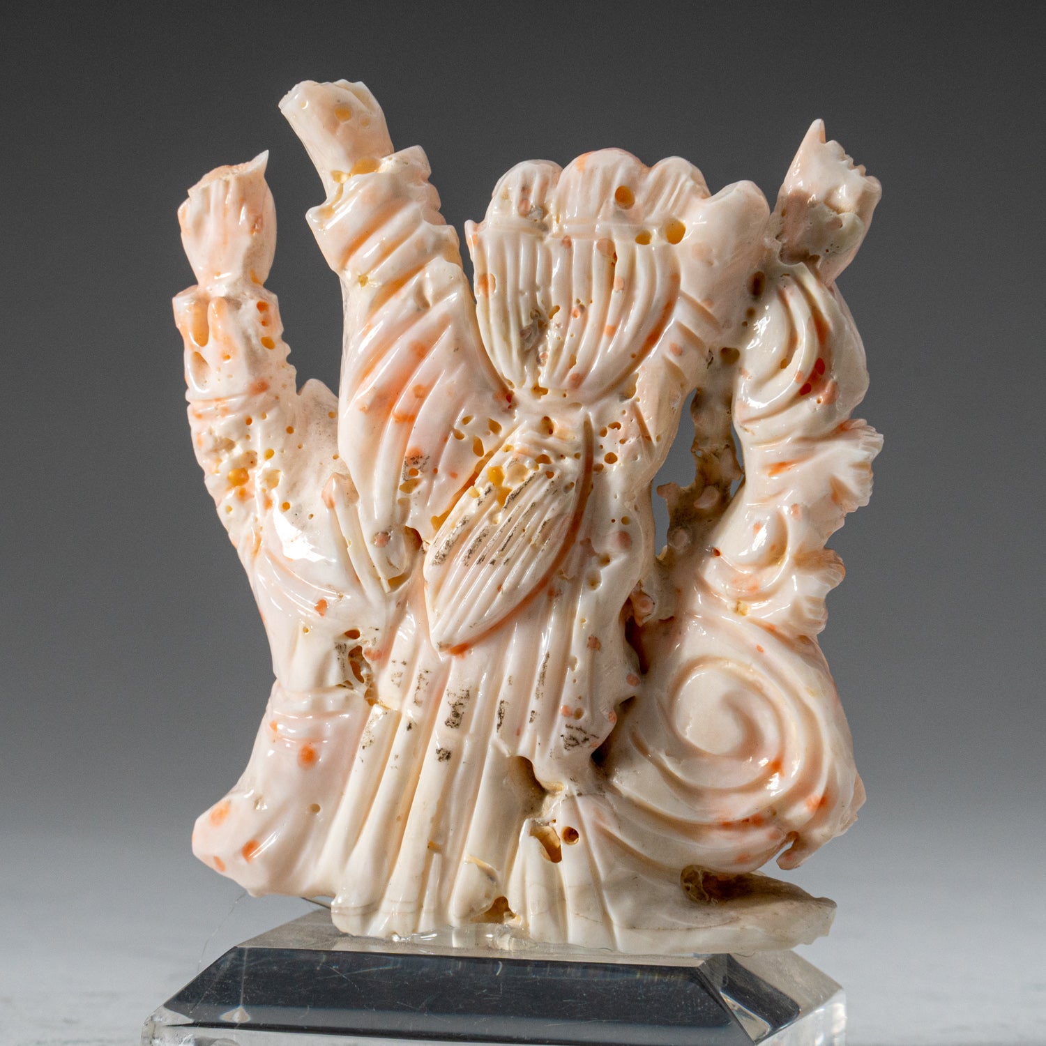 Genuine Angel Skin Coral Hand Carving Rose and Immortals (152.9 grams)