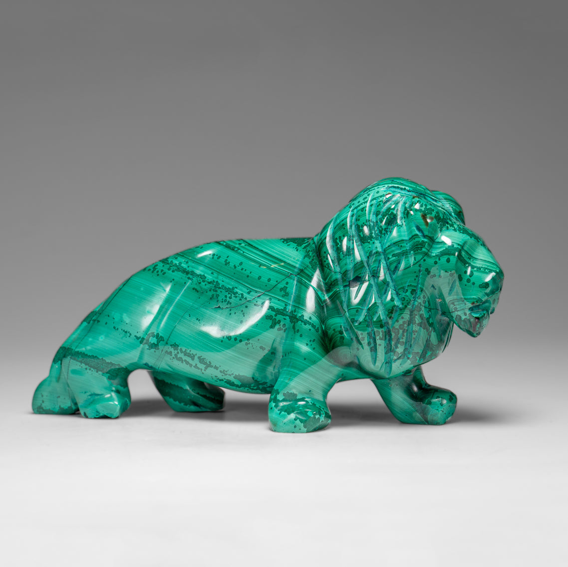 Genuine Polished Malachite Lion Carving (1.3 lbs)