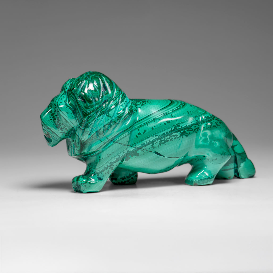 Genuine Polished Malachite Lion Carving (1.3 lbs)