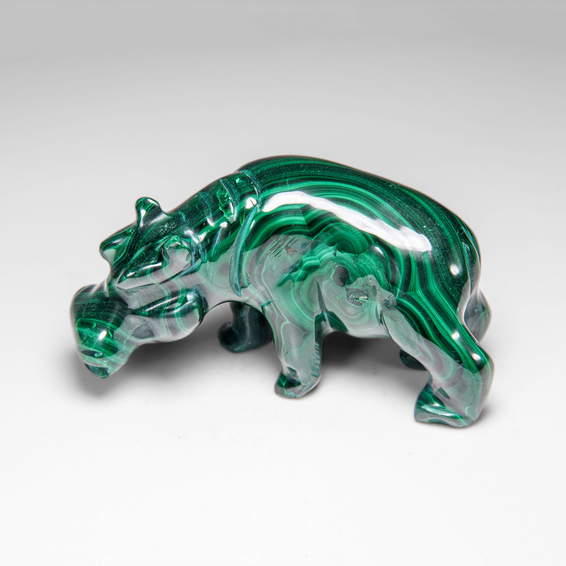 Genuine Polished Malachite Hippo Carving (303.5 grams)